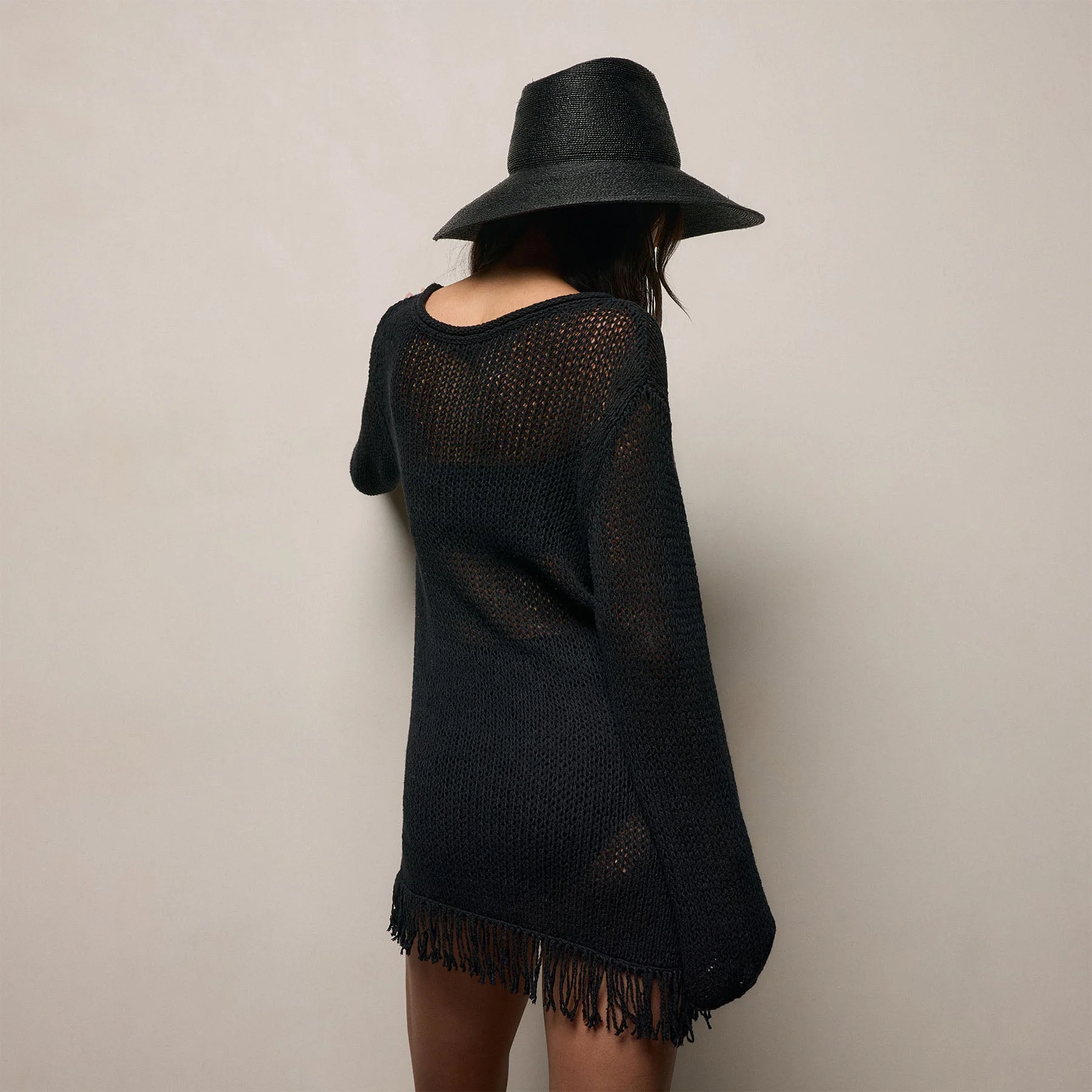 Baja Fringe Cotton Linen Tunic - Black - Image 5