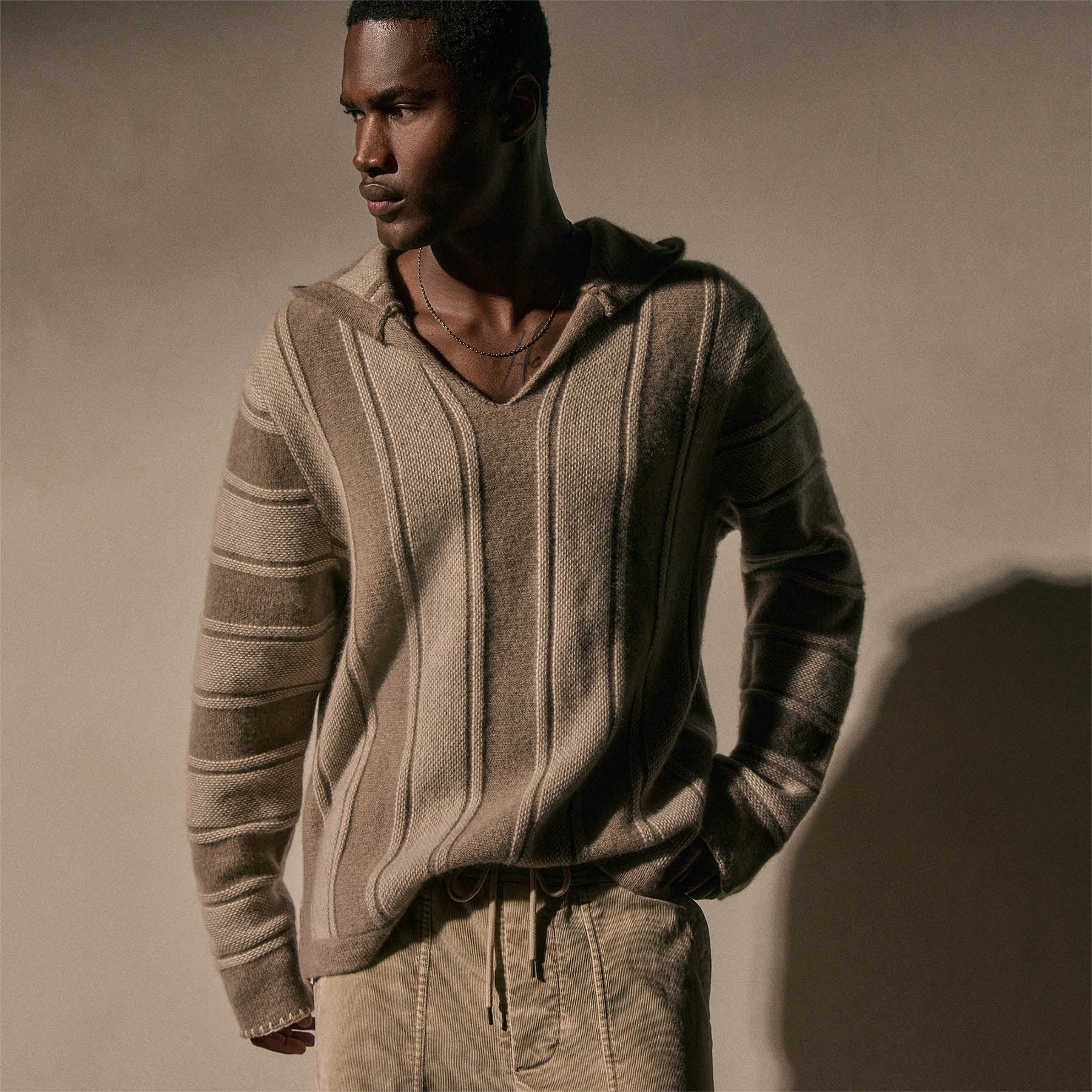 Baja Stripe Cashmere Poncho - Natural Stripe