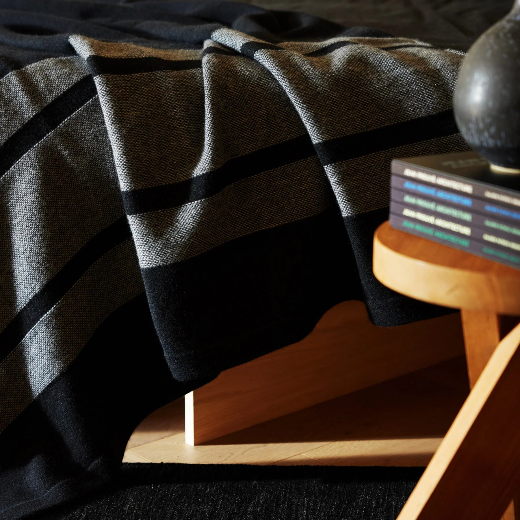 Baja Stripe Knit Blanket - Black/Heather Grey - Image 3