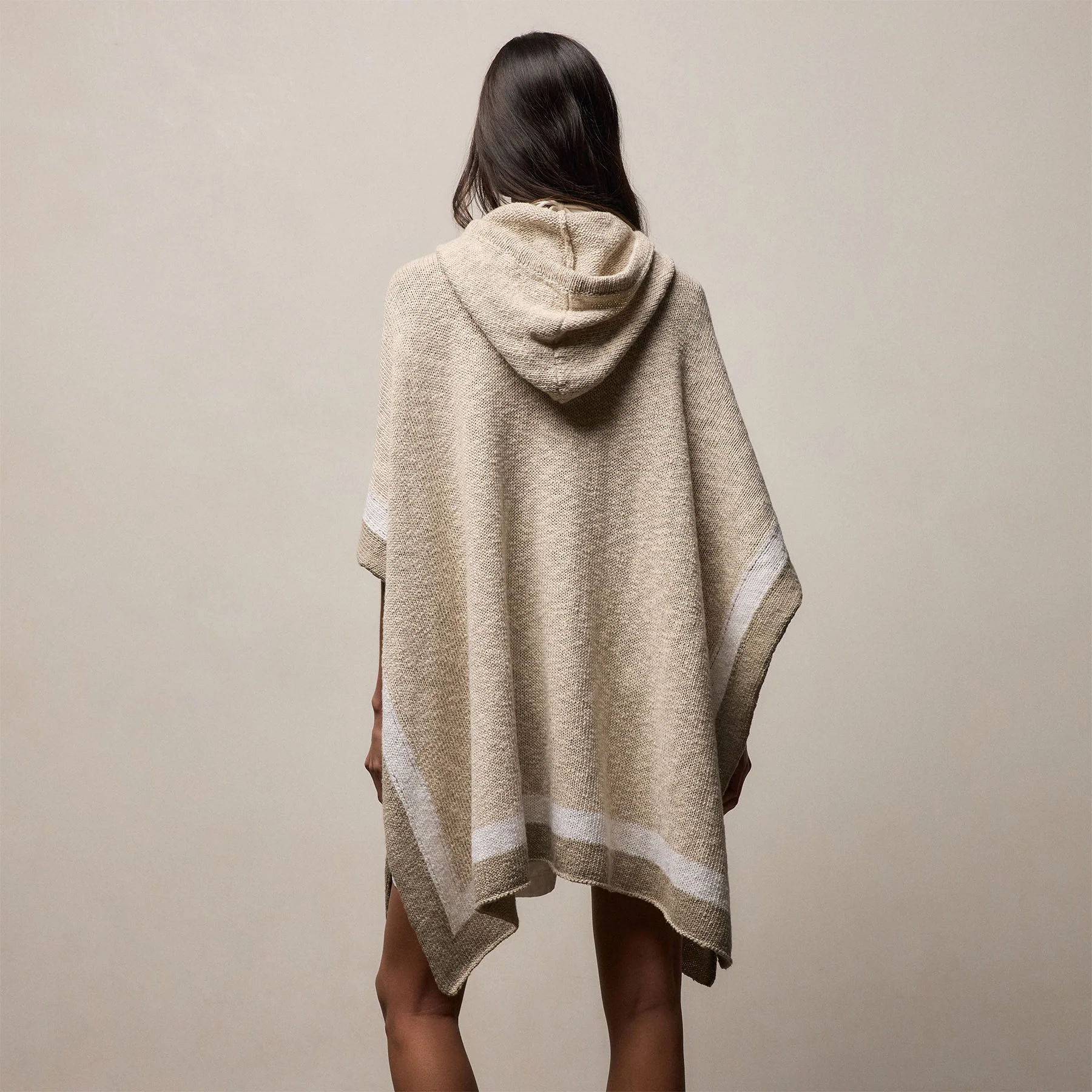 Baja Surf Hooded Poncho - Natural/White/Taupe - Image 4
