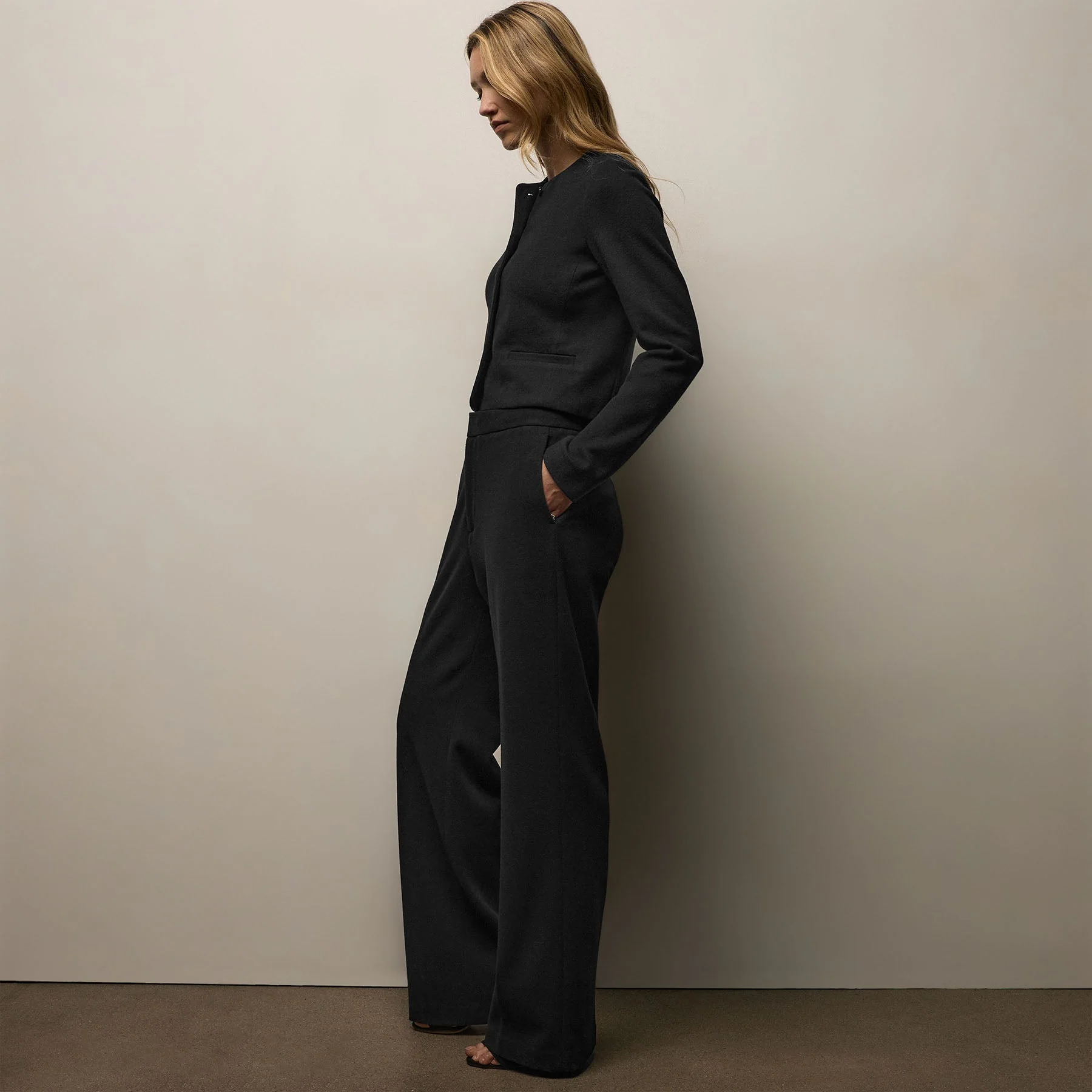 Brushed Cotton Knit Trouser - Black - Image 2