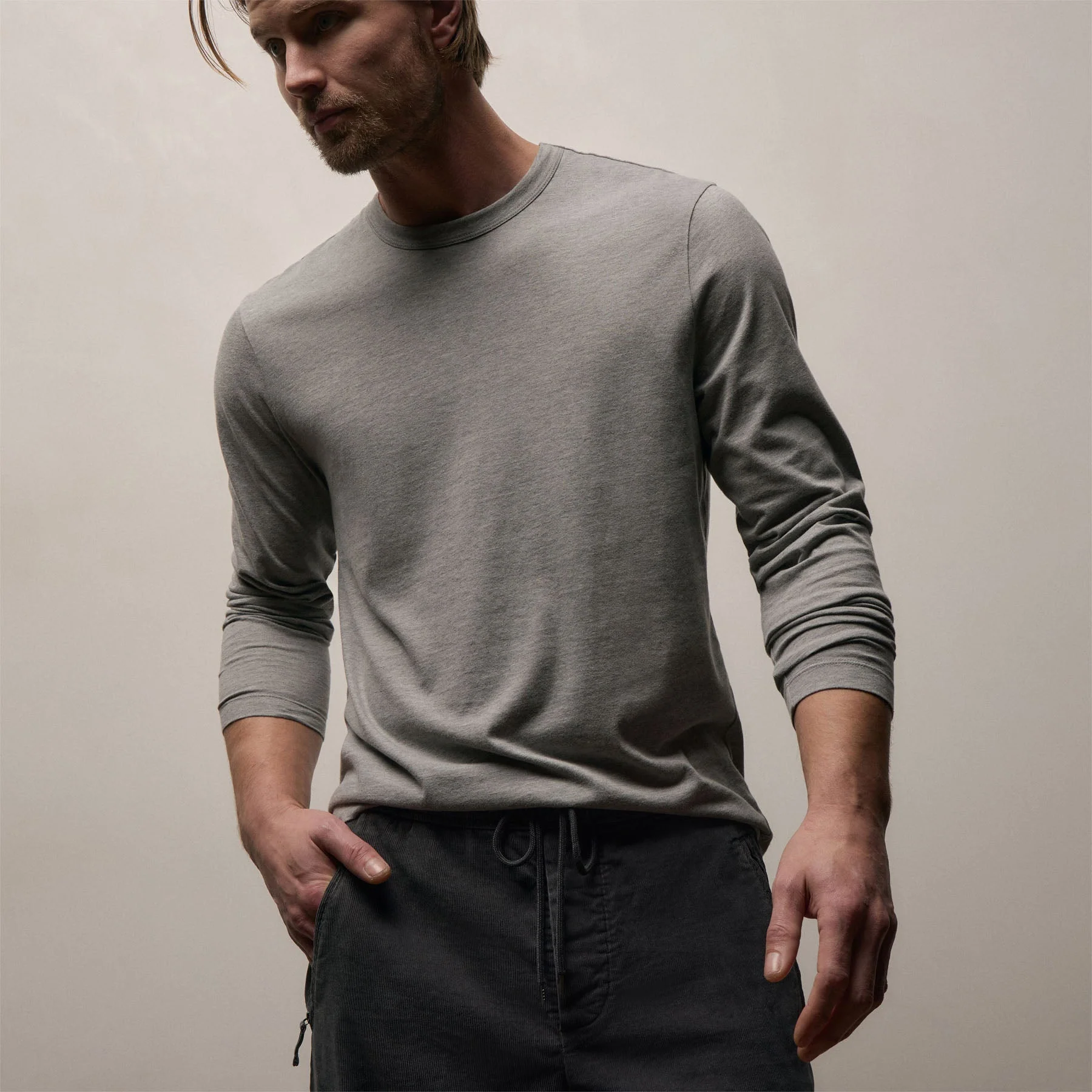 Brushed Lotus Long Sleeve Crew - Heather Grey - Image 4