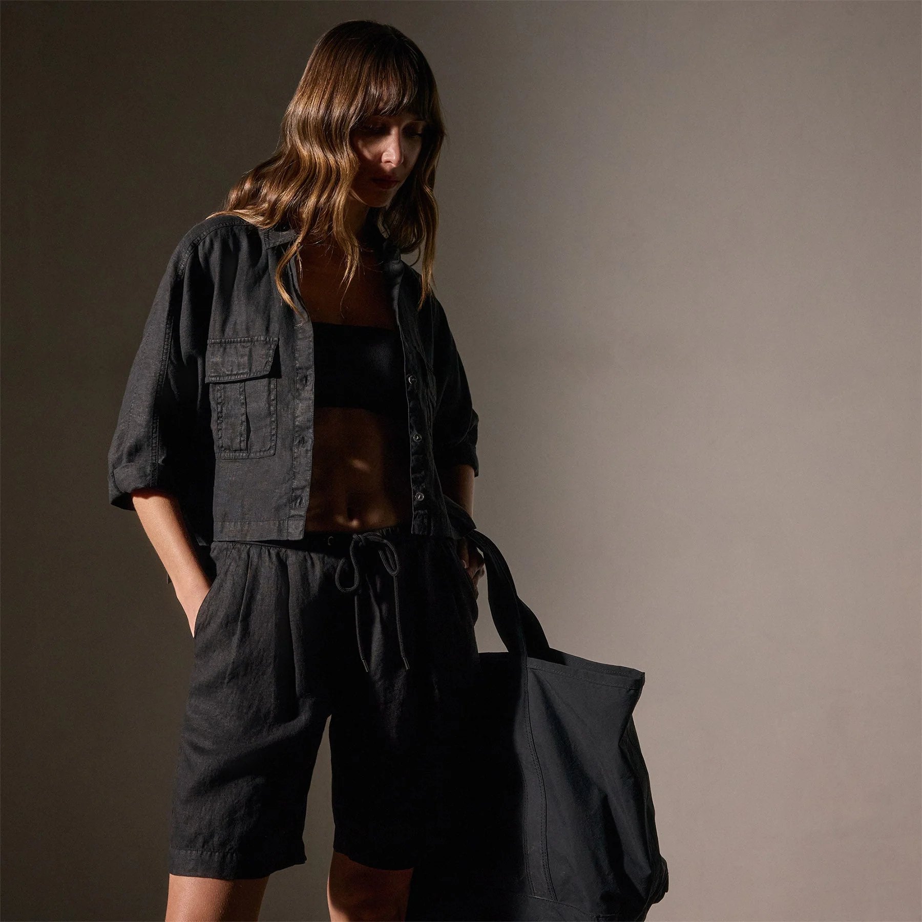 Cargo Pocket Cropped Shirt - Black - Image 2