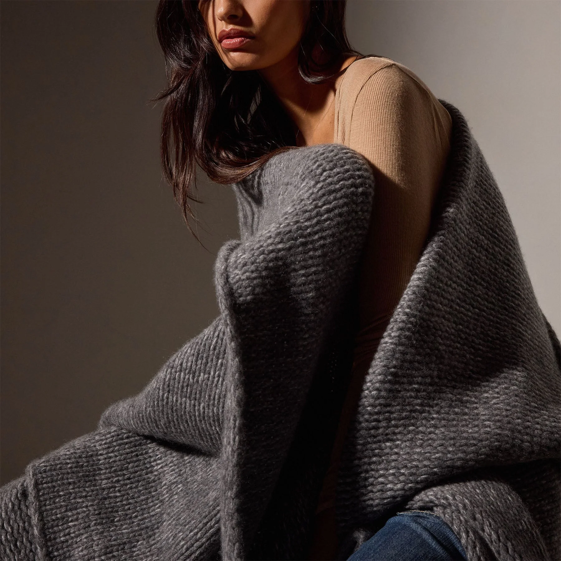 Cashmere Melange Knit Blanket - Charcoal Melange - Image 2