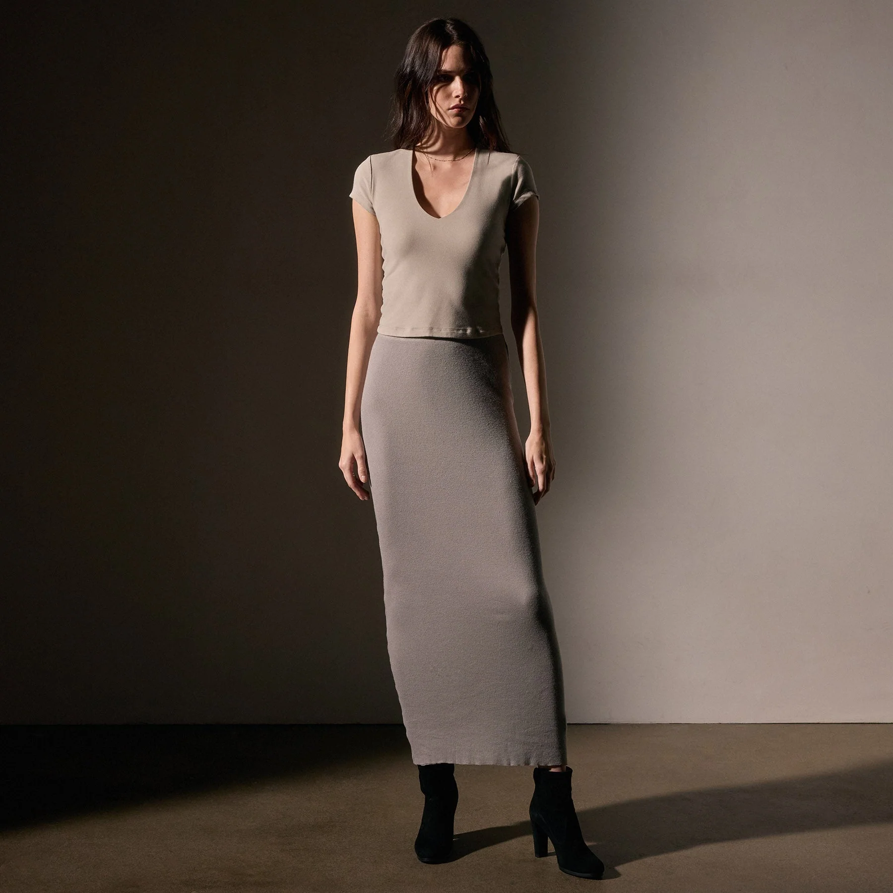 Cotton Cashmere Blend Rib Skirt - Dapple - Image 3