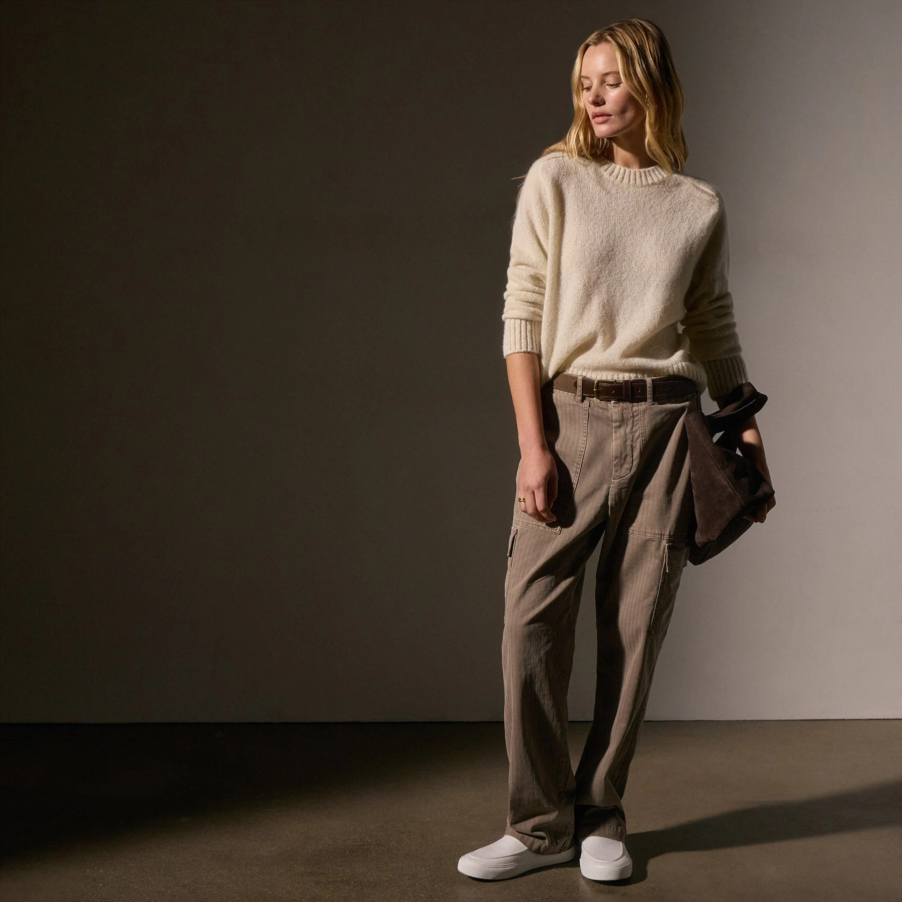 Cashmere Saddle Shoulder Crew Neck - Ivory - Image 3