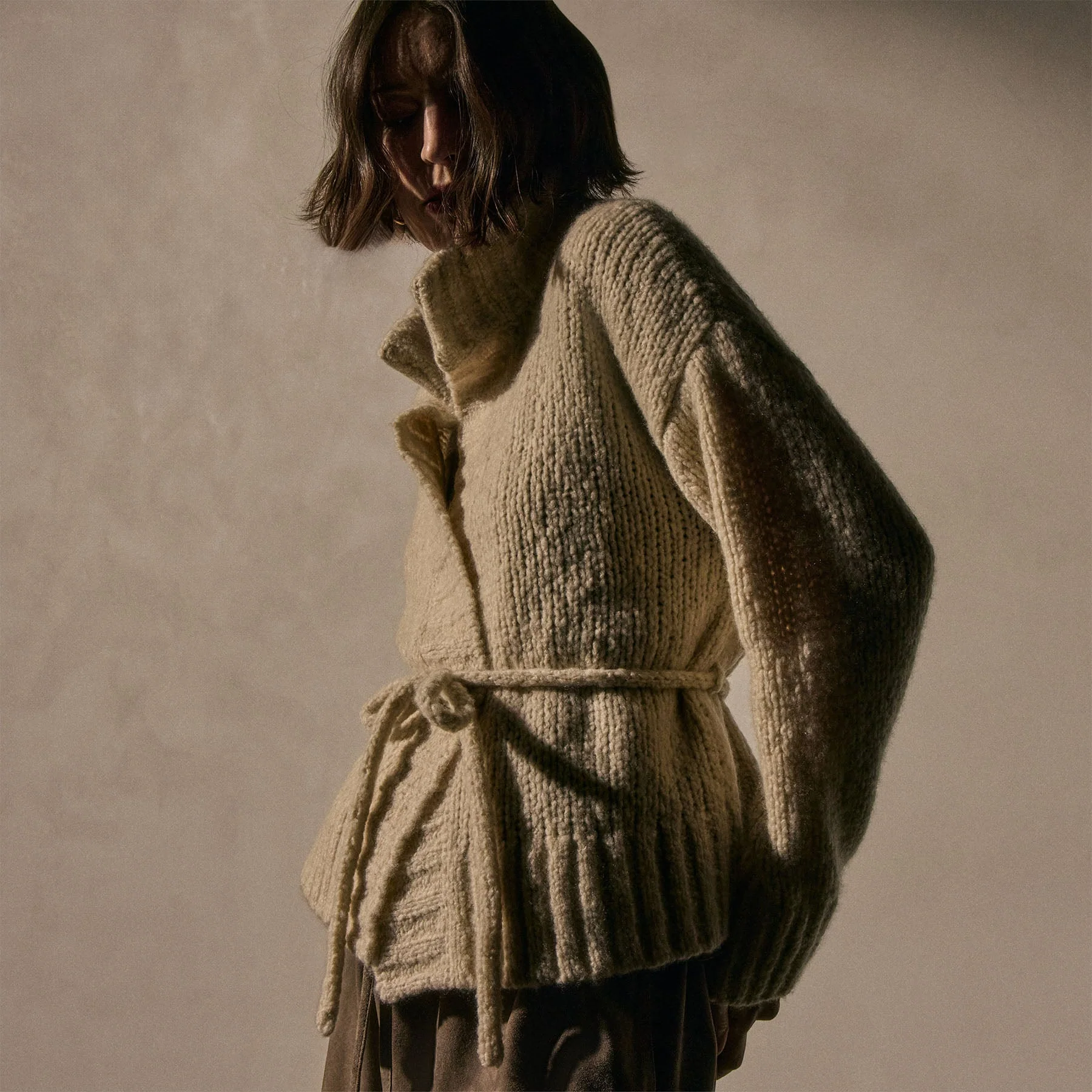 Cashmere Silk Belted Cardigan - Biscotti