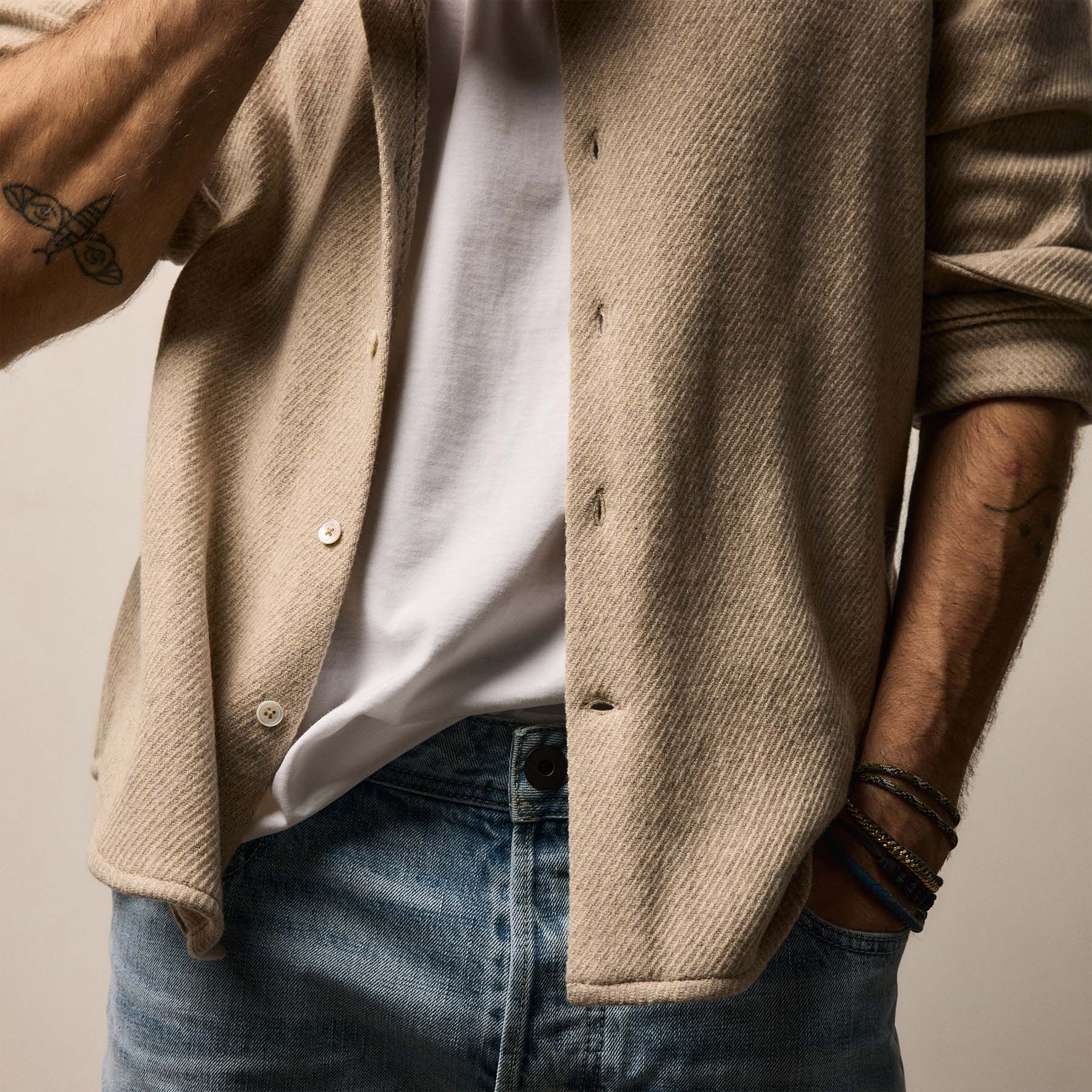 Cashmere Wool Twill Shirt - Flax - Image 4