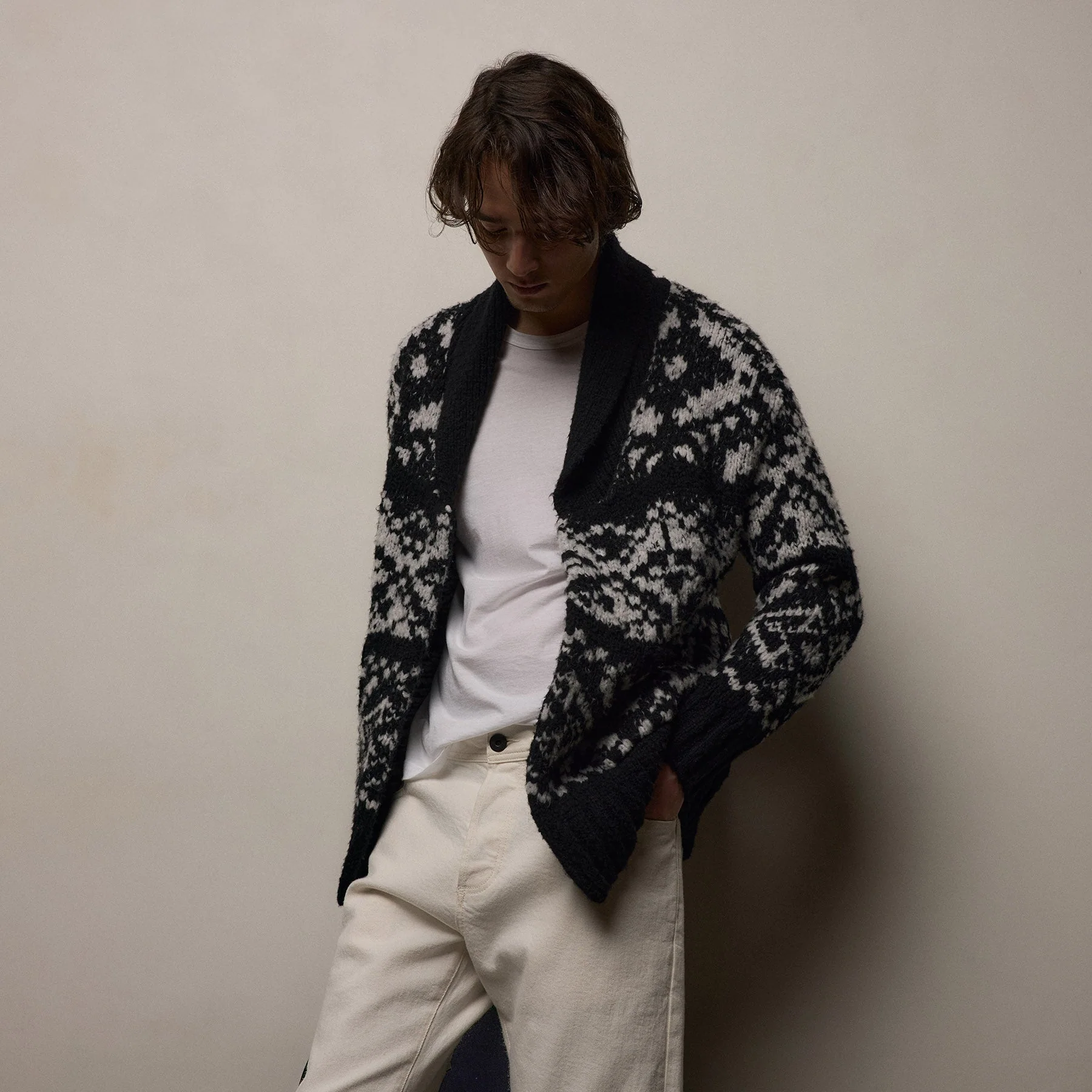 Chalet Intarsia Cardigan - Black/Heather Grey - Image 7