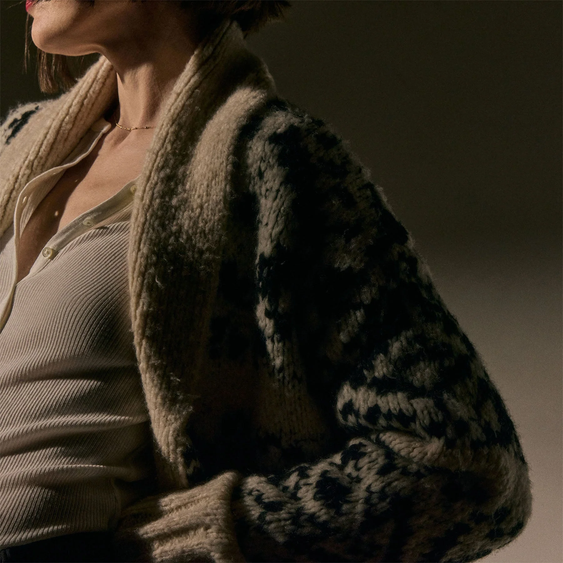 Chalet Intarsia Cardigan - Ivory/Black - Image 3