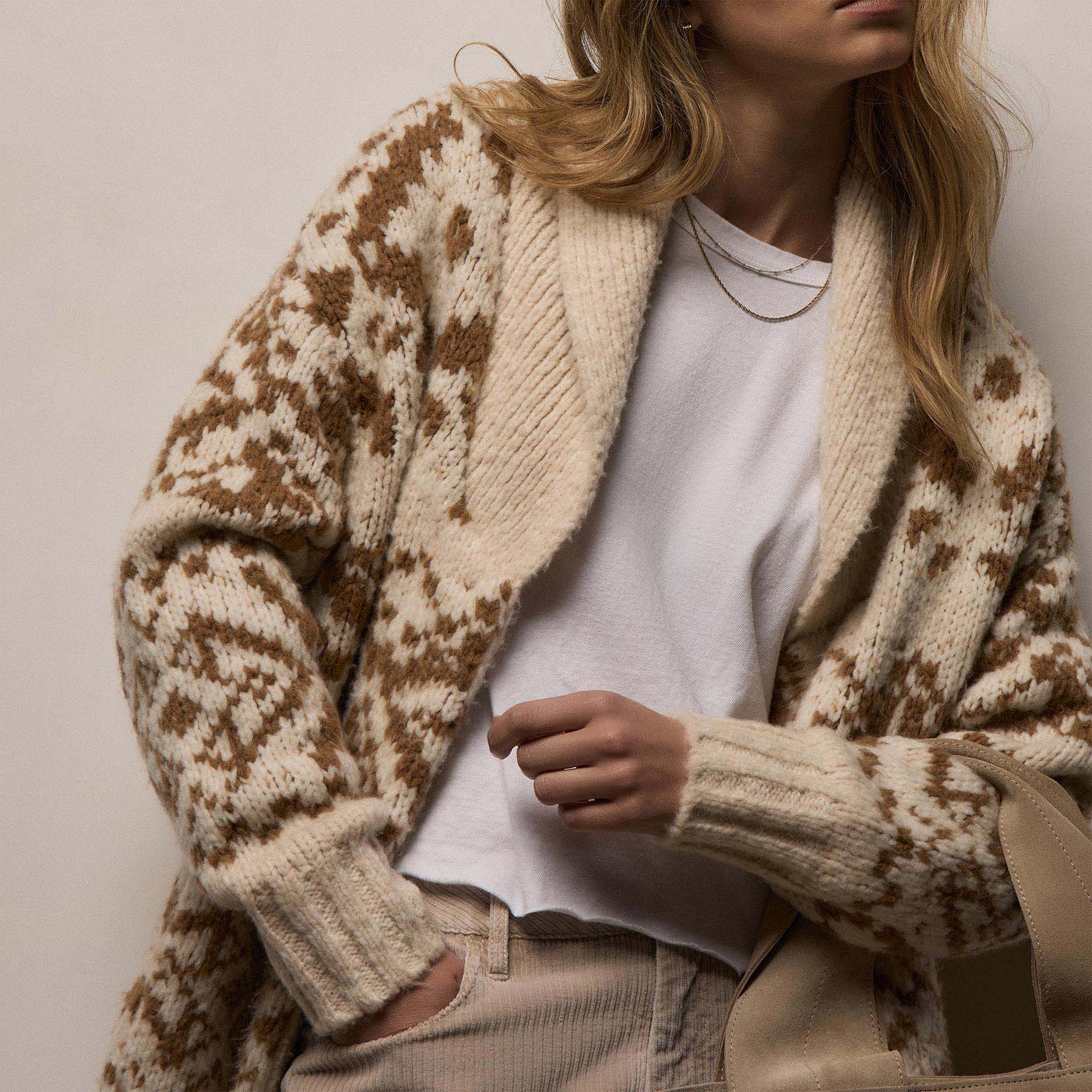 Chalet Intarsia Cardigan - Ivory/Whiskey - Image 7