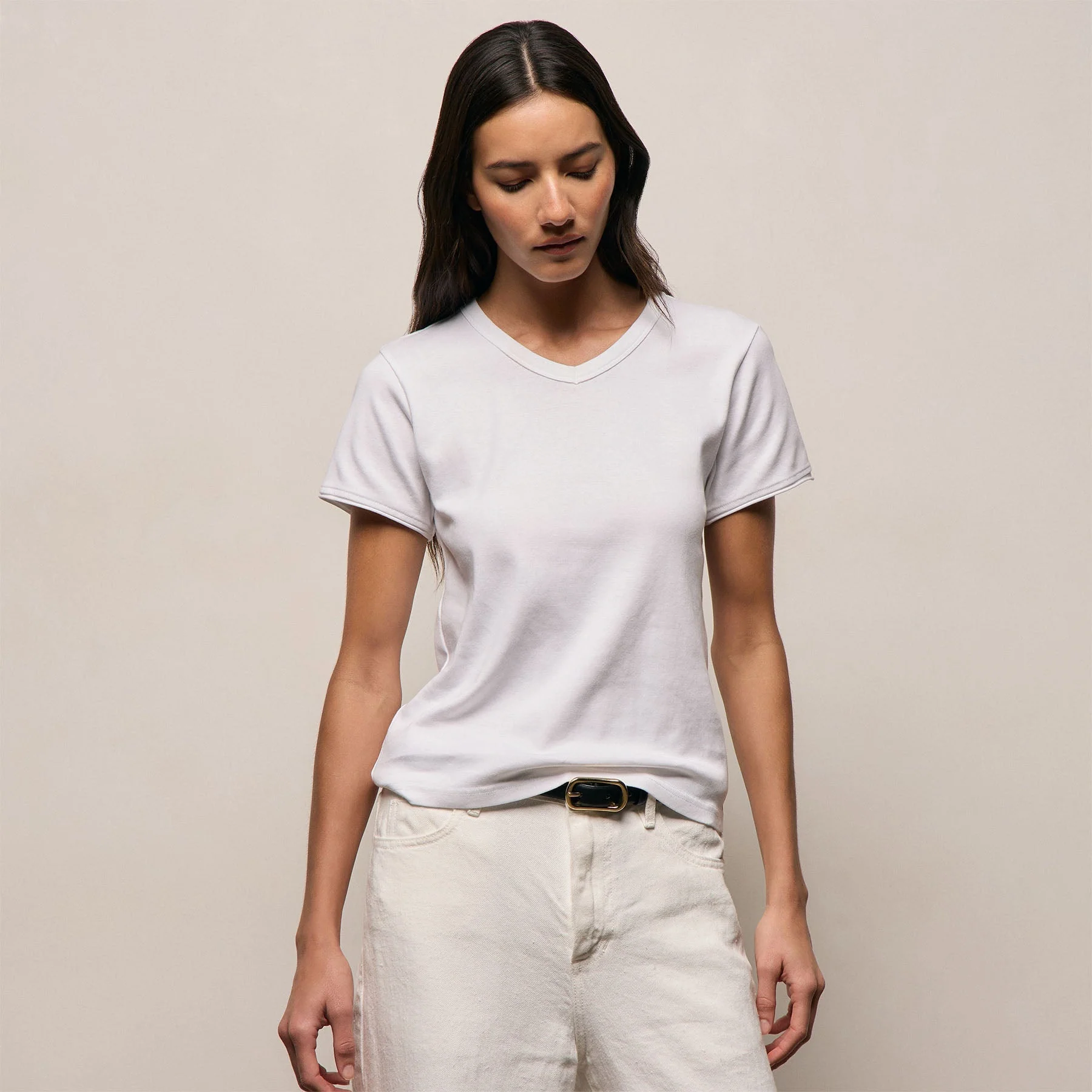 Compact Cotton Baby V Tee - White - Image 5