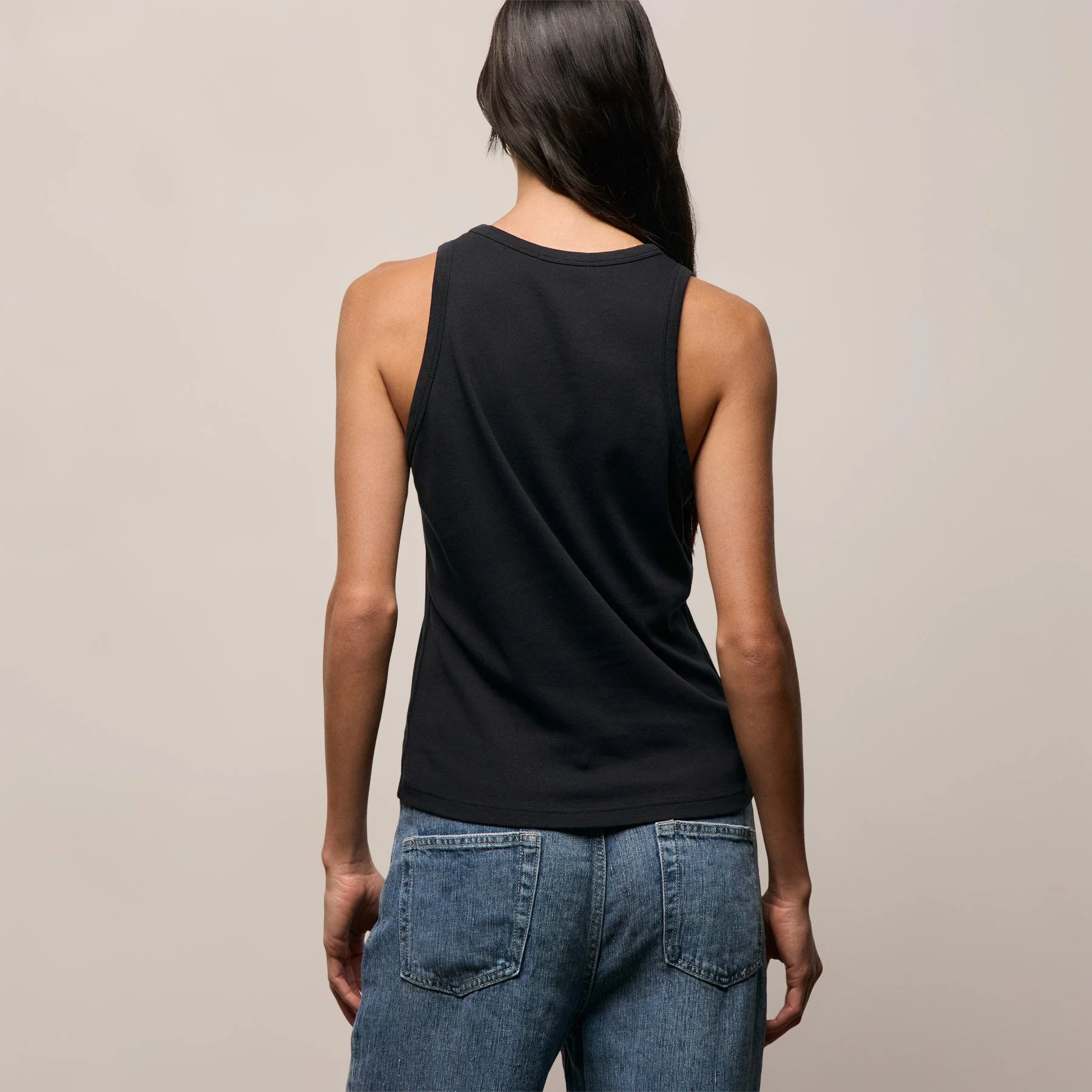 Compact Cotton High Neck Tank - Washed Black - Image 3