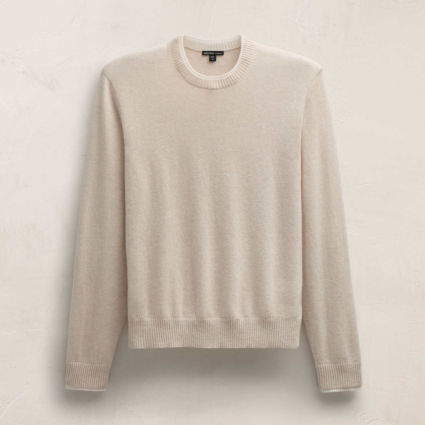 Contrast Trim Cashmere Crew - Stucco/Ivory