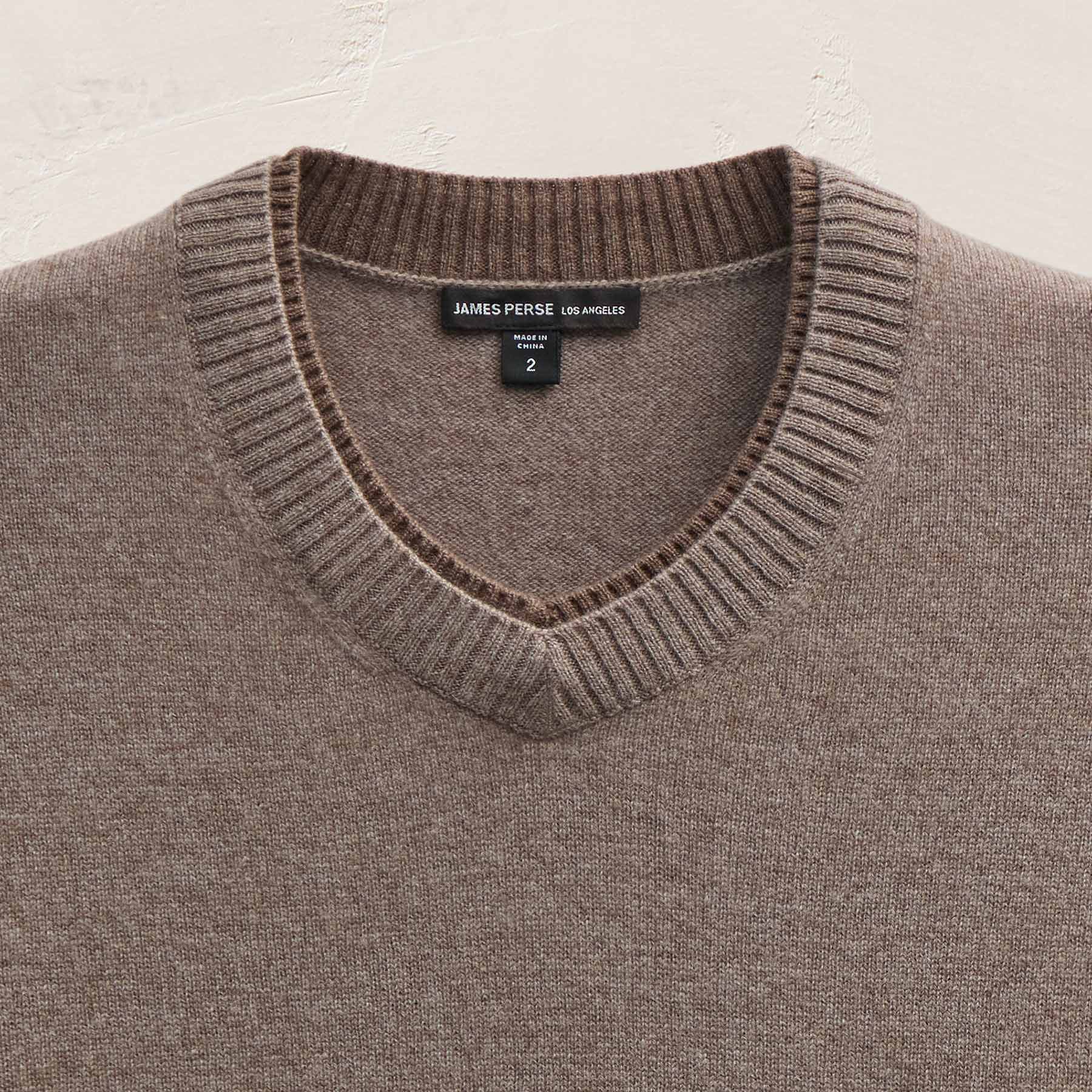 Contrast Trim Cashmere V Neck - Warm Brown/Mid Brown - Image 3