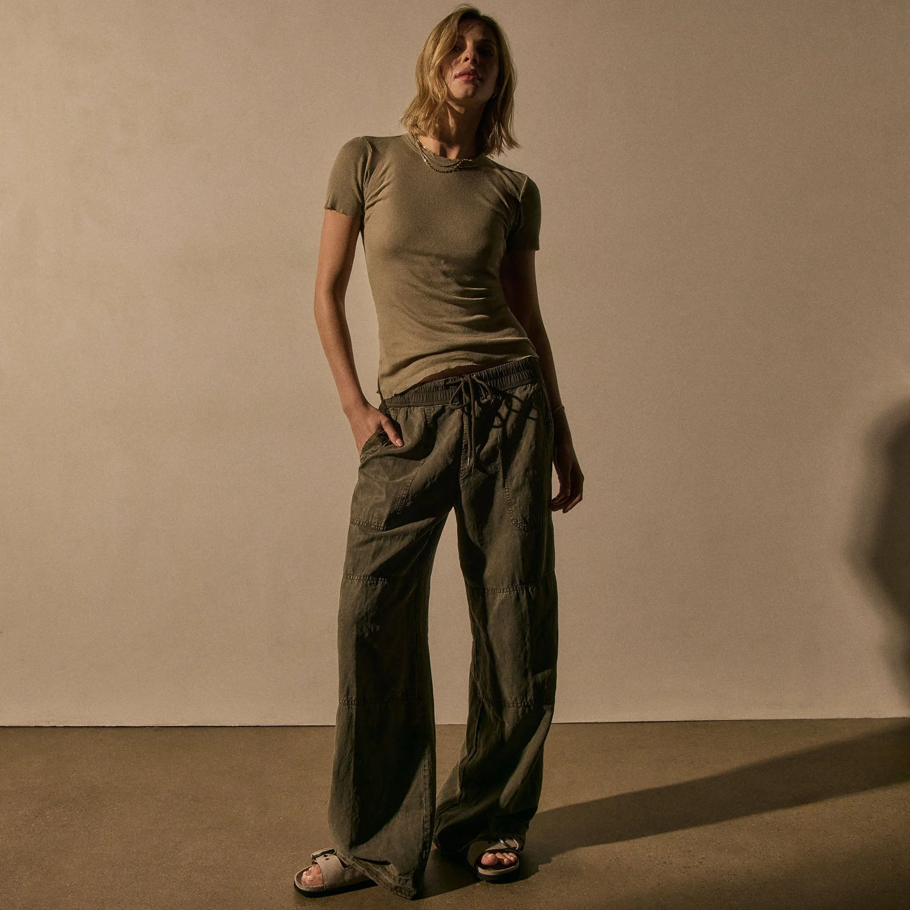 Cotton Cashmere Blend Ribbed Crew - Overcast - Image 3