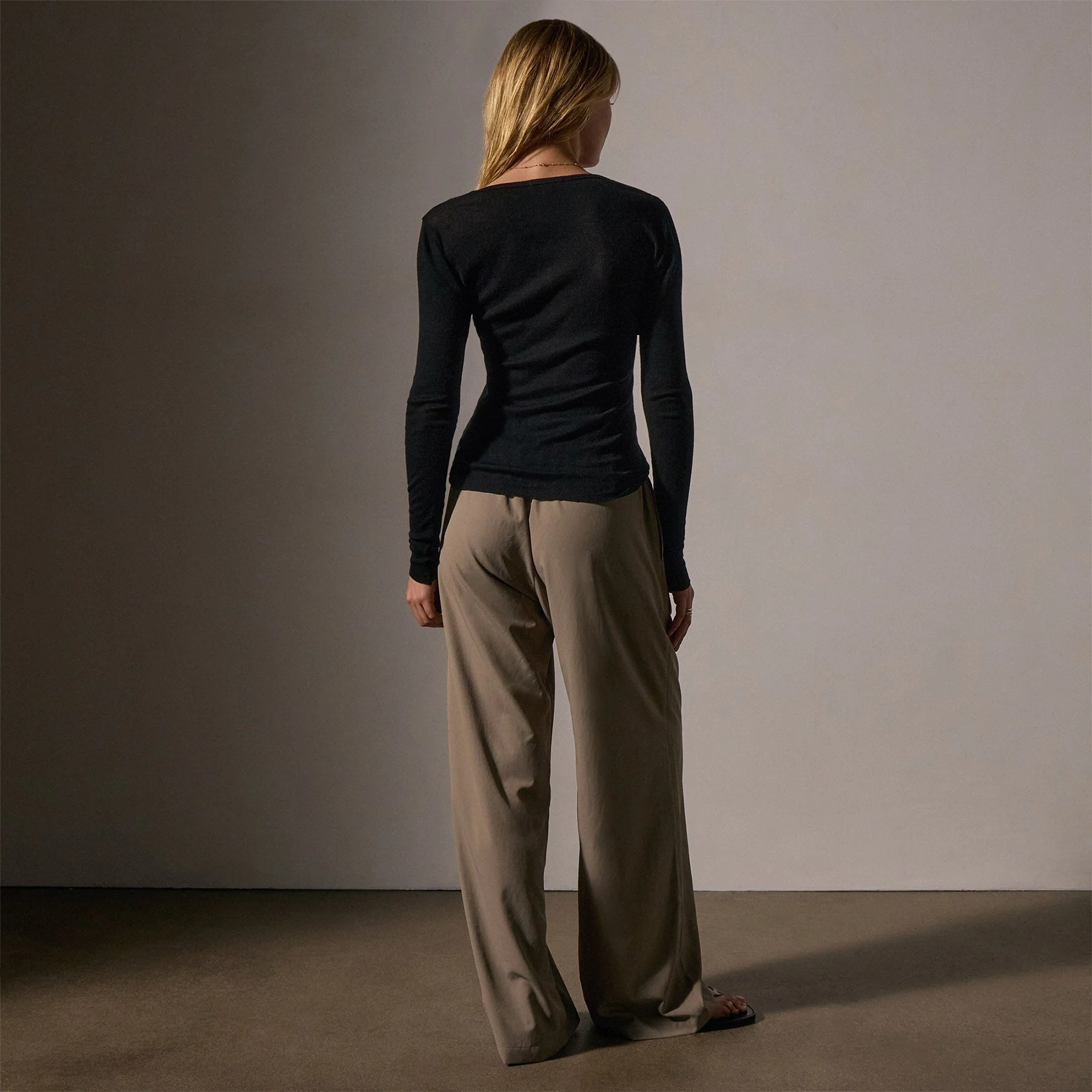 Cotton Cashmere Blend Ribbed Henley - Black - Image 4