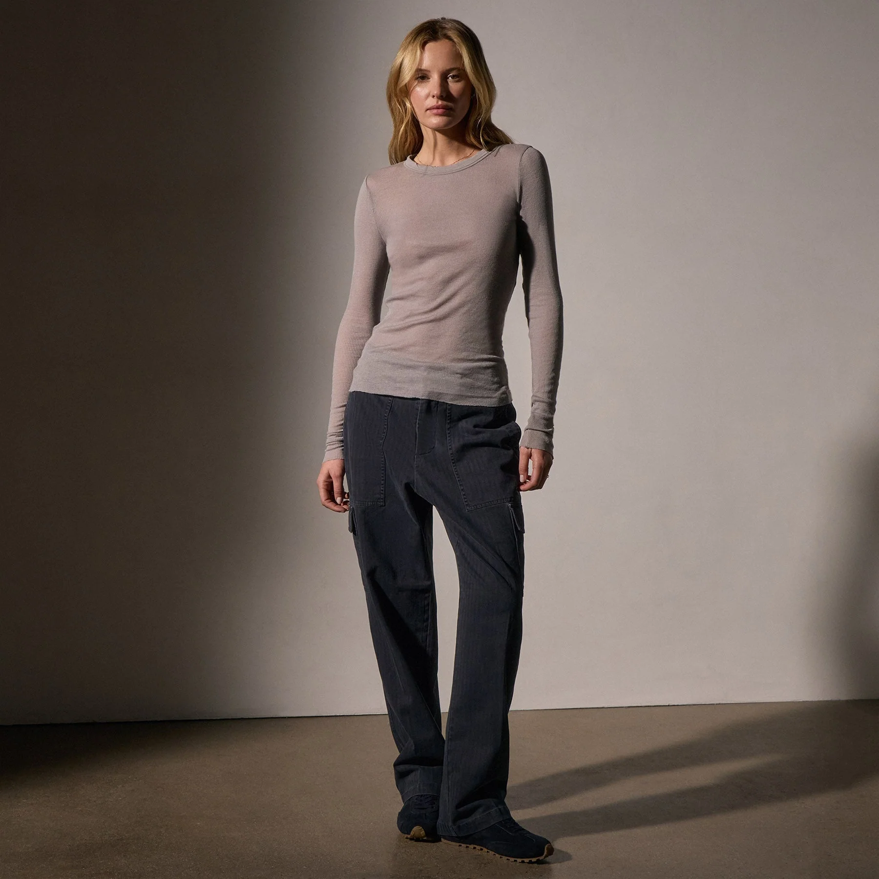 Cotton Cashmere Blend Ribbed Long Sleeve Crew - Dapple - Image 3