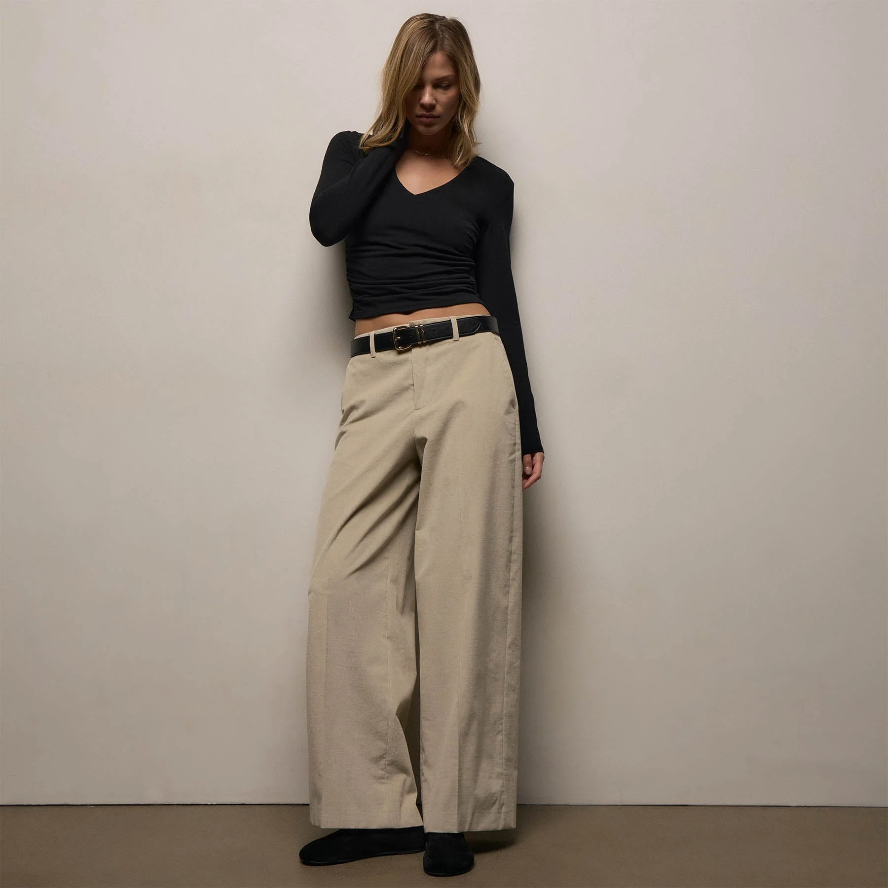 Cotton Cashmere Corduroy Pants - Latte - Image 2