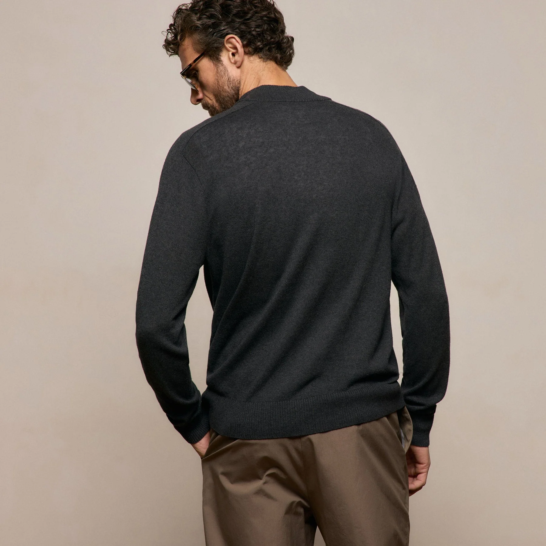 Cotton Cashmere Half Zip - Coal - Image 6