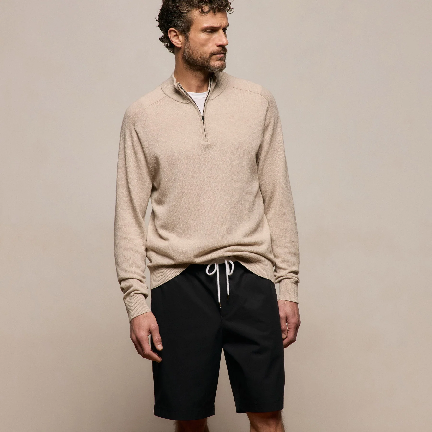 Cotton Cashmere Half Zip - Wheat - Image 5