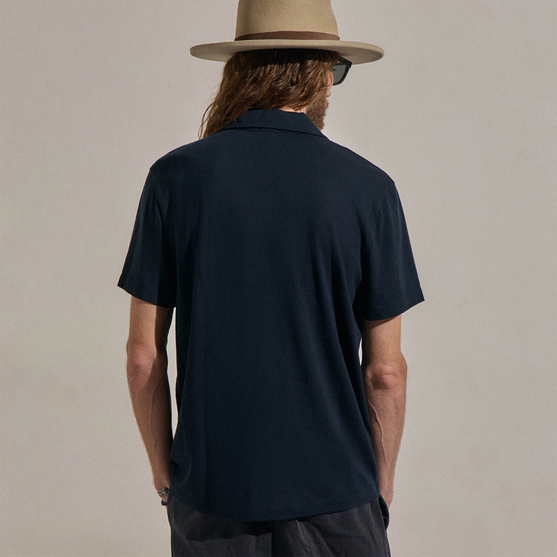 Cotton Cashmere Open Polo - Blue Noir - Image 5