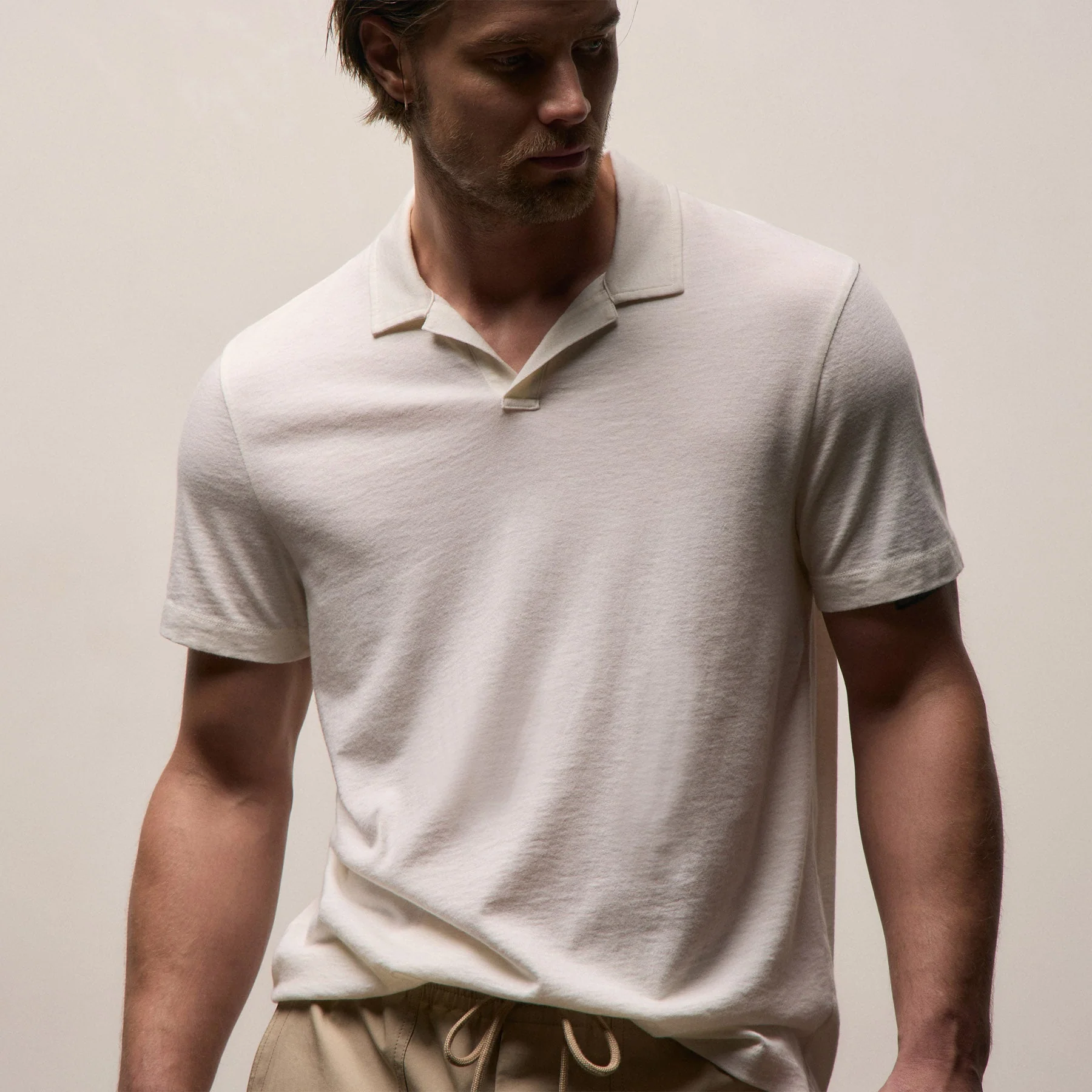 Cotton Cashmere Open Polo - White