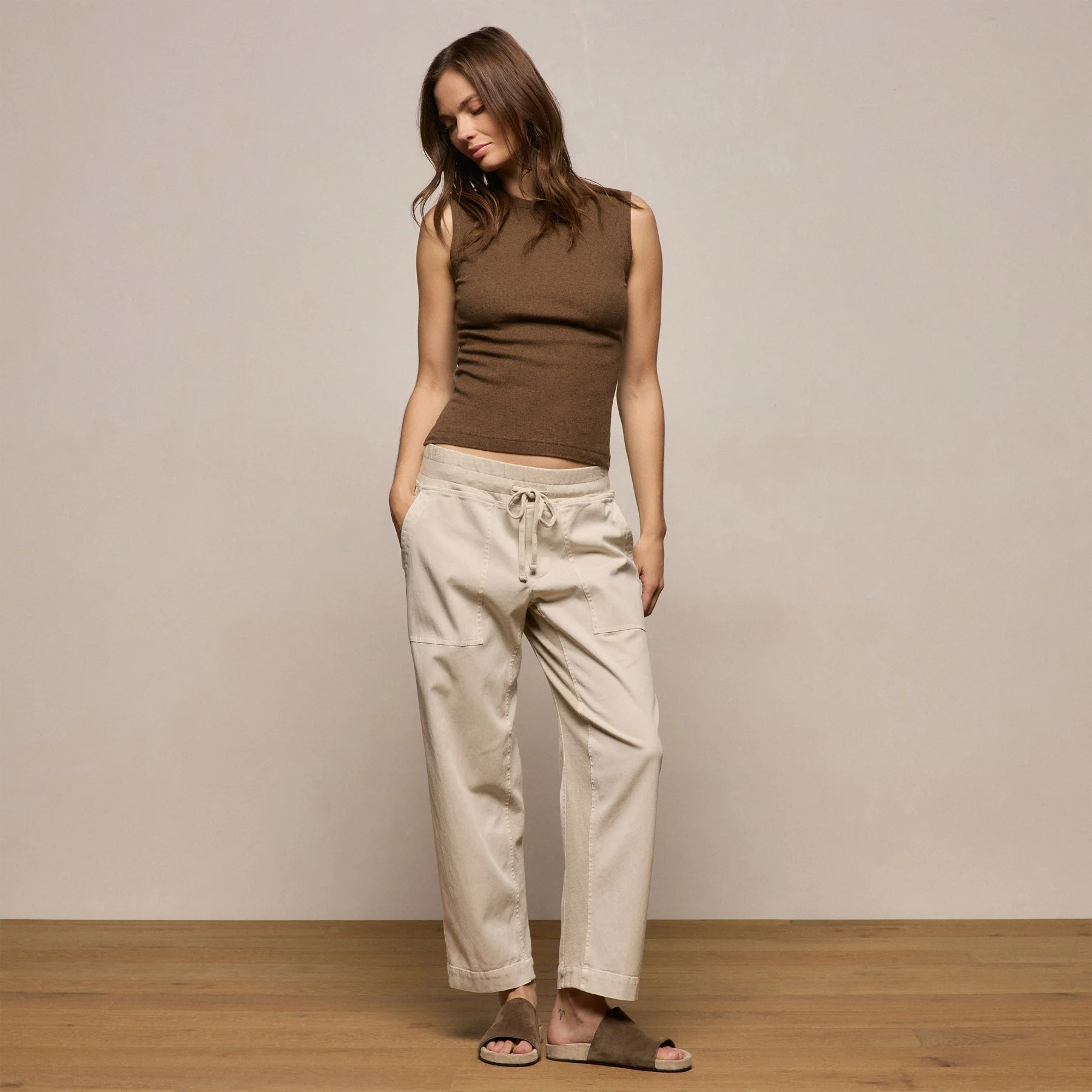 Cotton Cashmere Rib Tank - Brown - Image 3