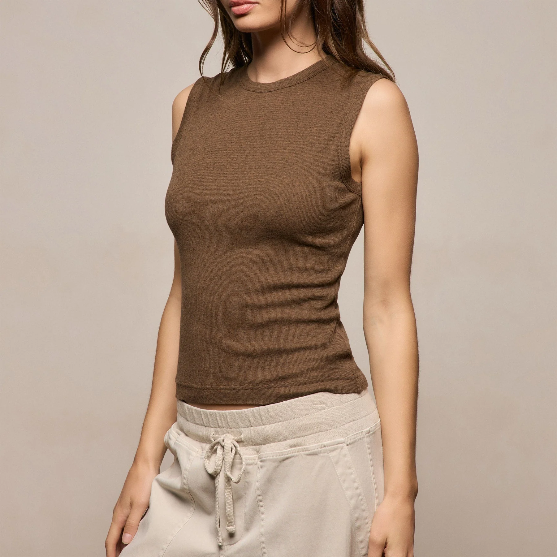 Cotton Cashmere Rib Tank - Brown - Image 5