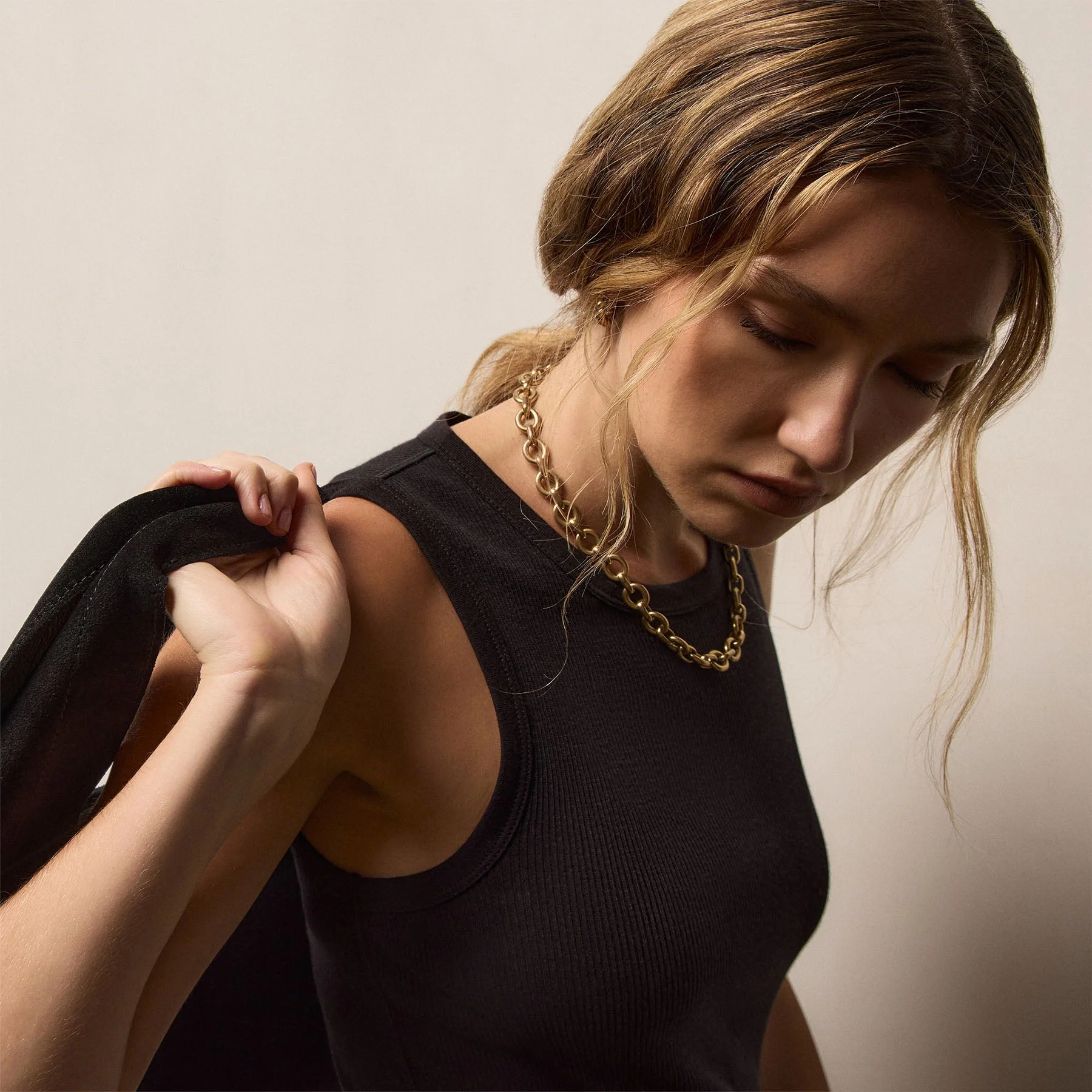 Cotton Gauze Ribbed Tank - Black - Image 3