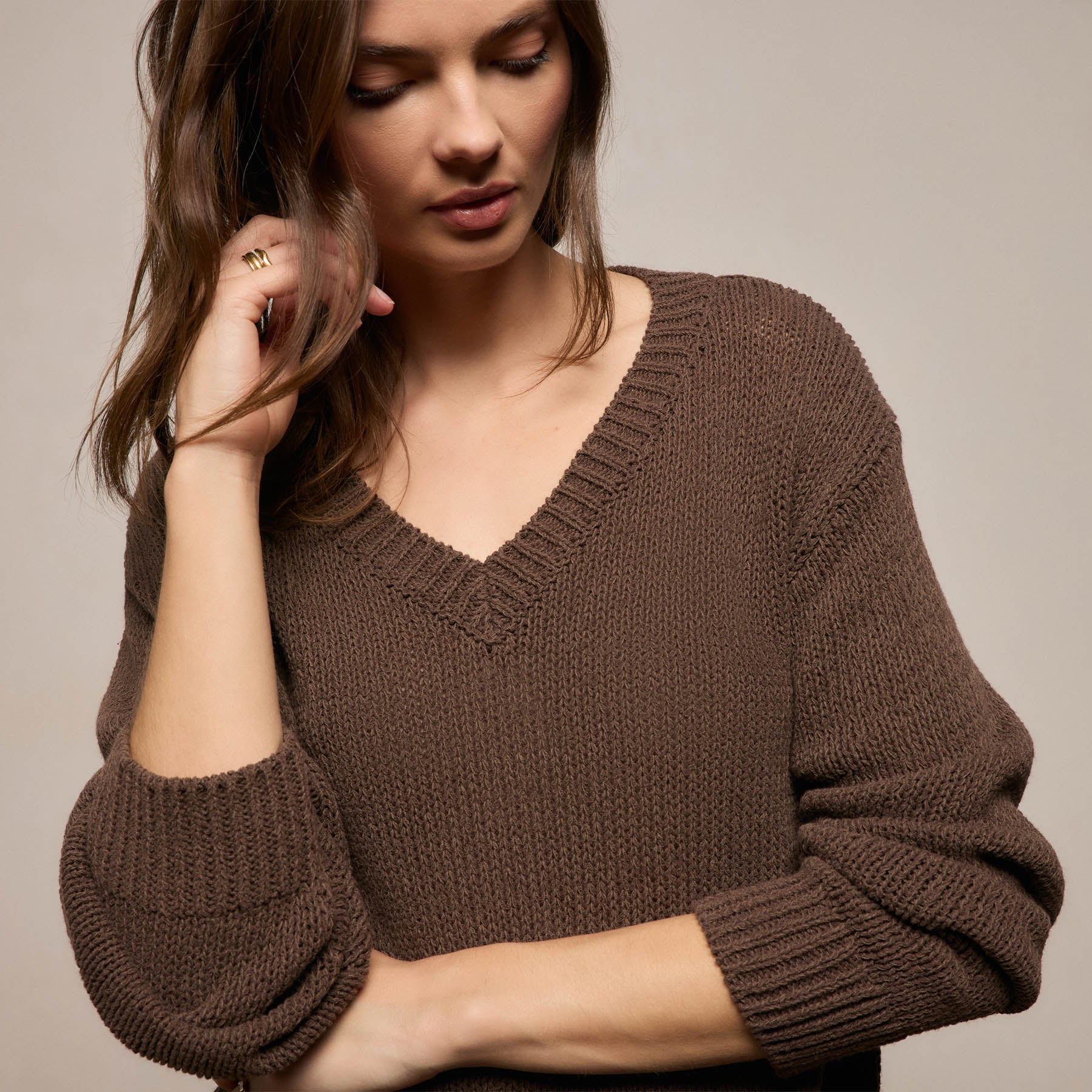 Cotton Linen V Neck Boxy Sweater - Storm - Image 4