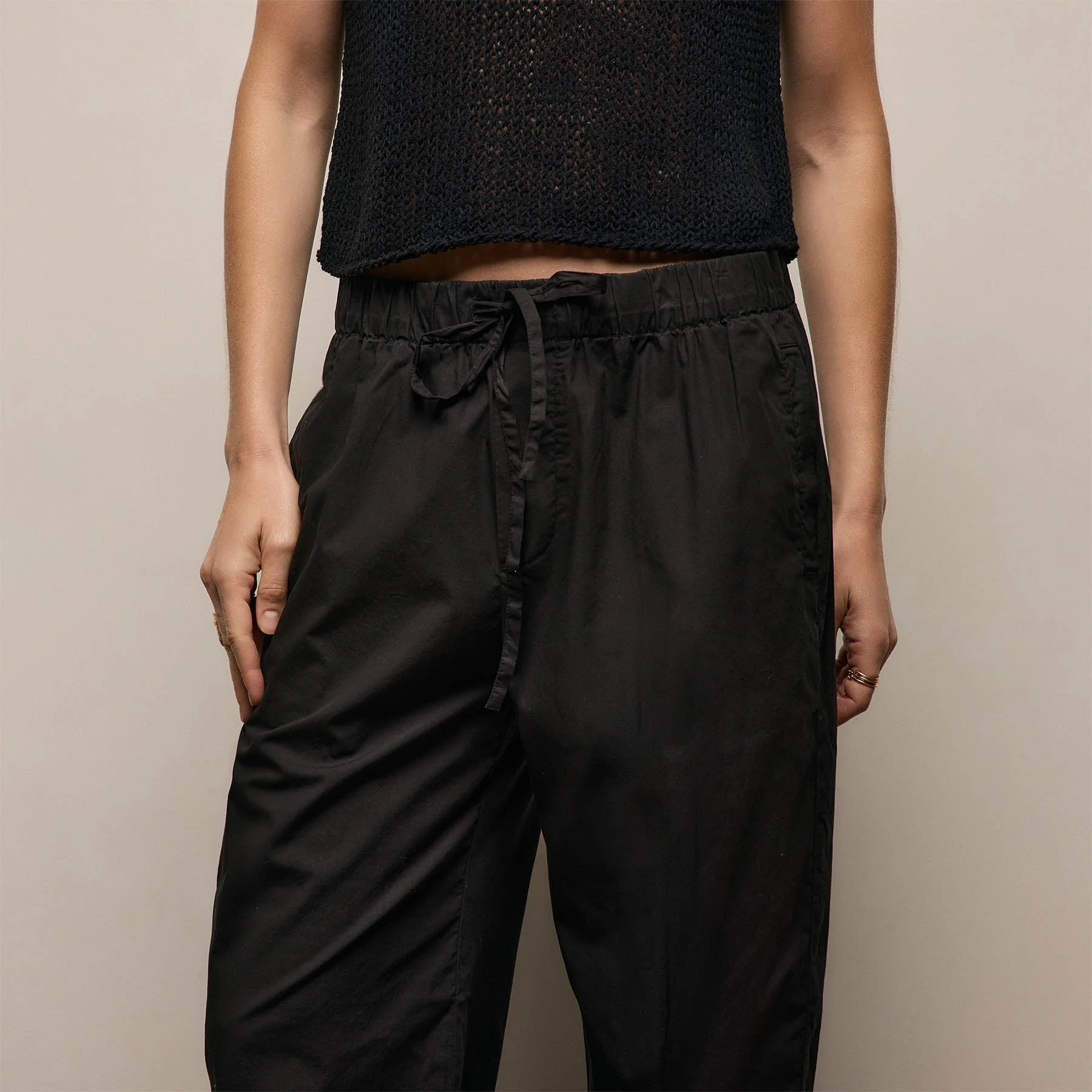 Stretch Poplin Drawcord Pant - Black - Image 4