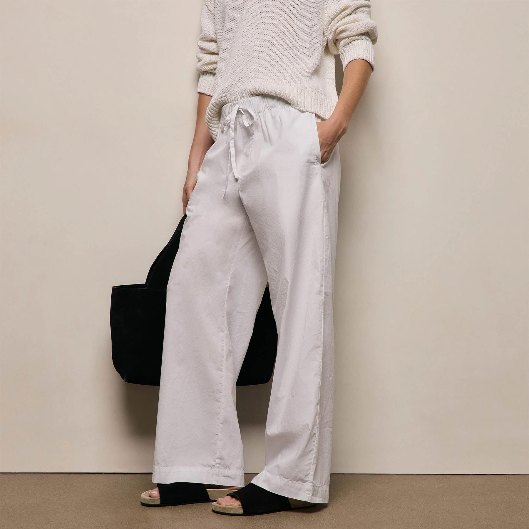 Stretch Poplin Drawcord Pant - White