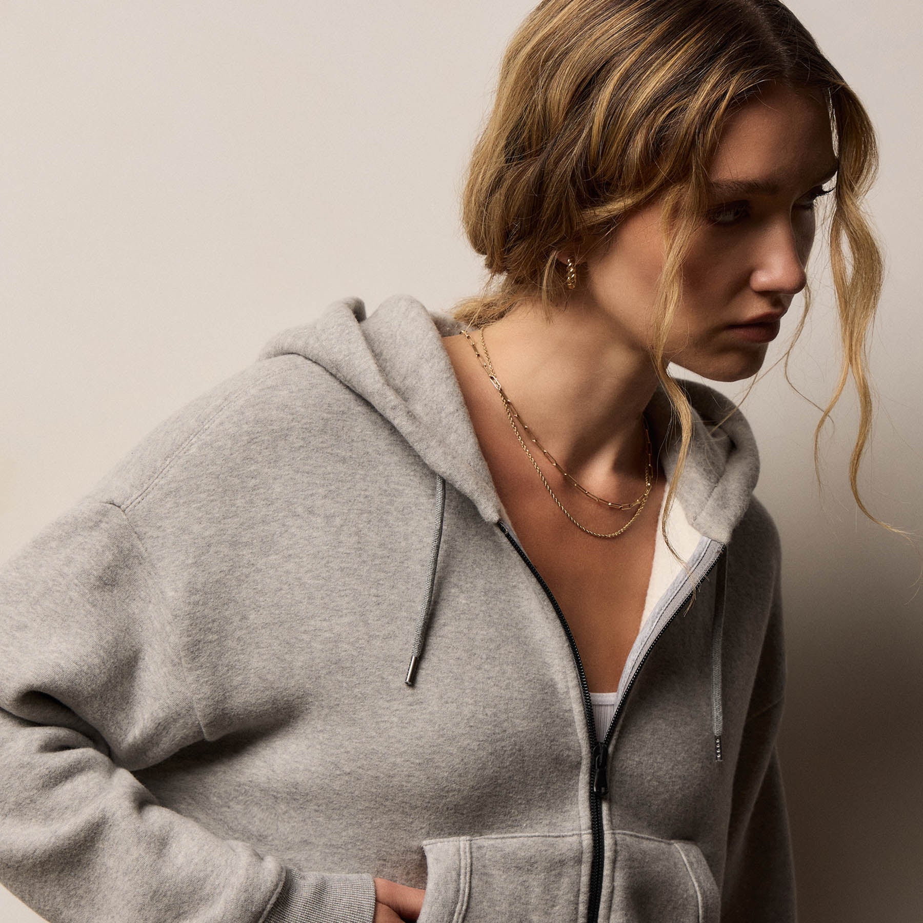 Cozy Fleece Zip Hoodie - Heather Grey - Image 3