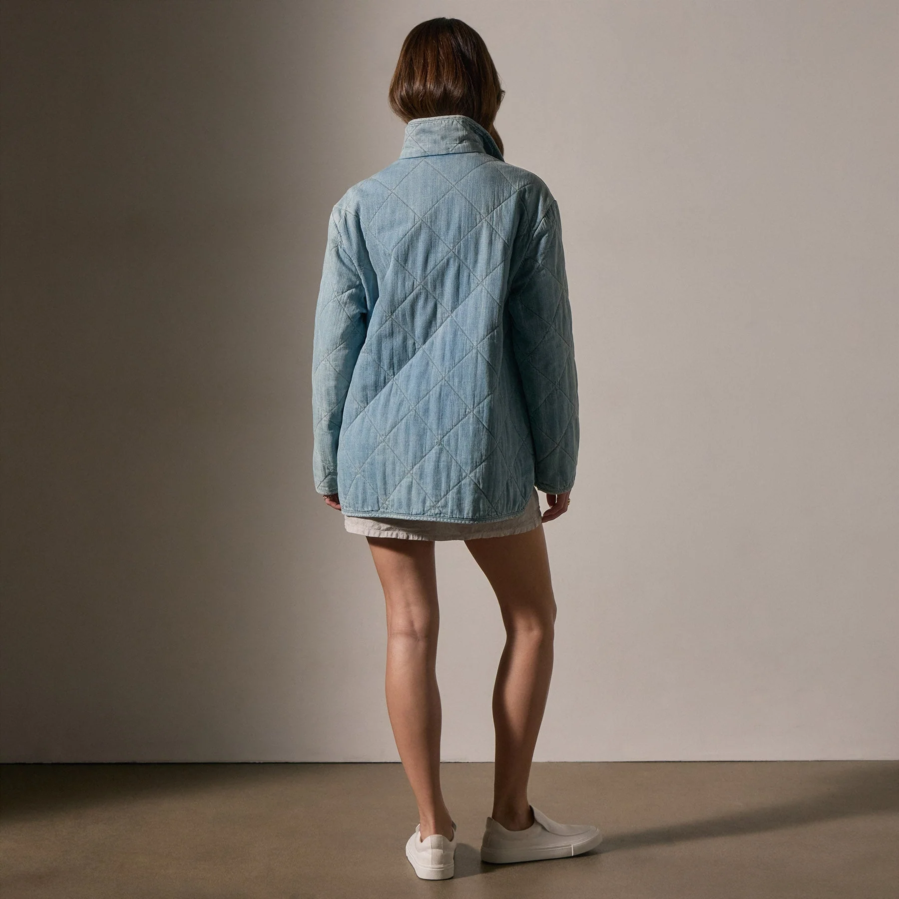 Diamond Quilted Denim Jacket - Bleach Wash - Image 4