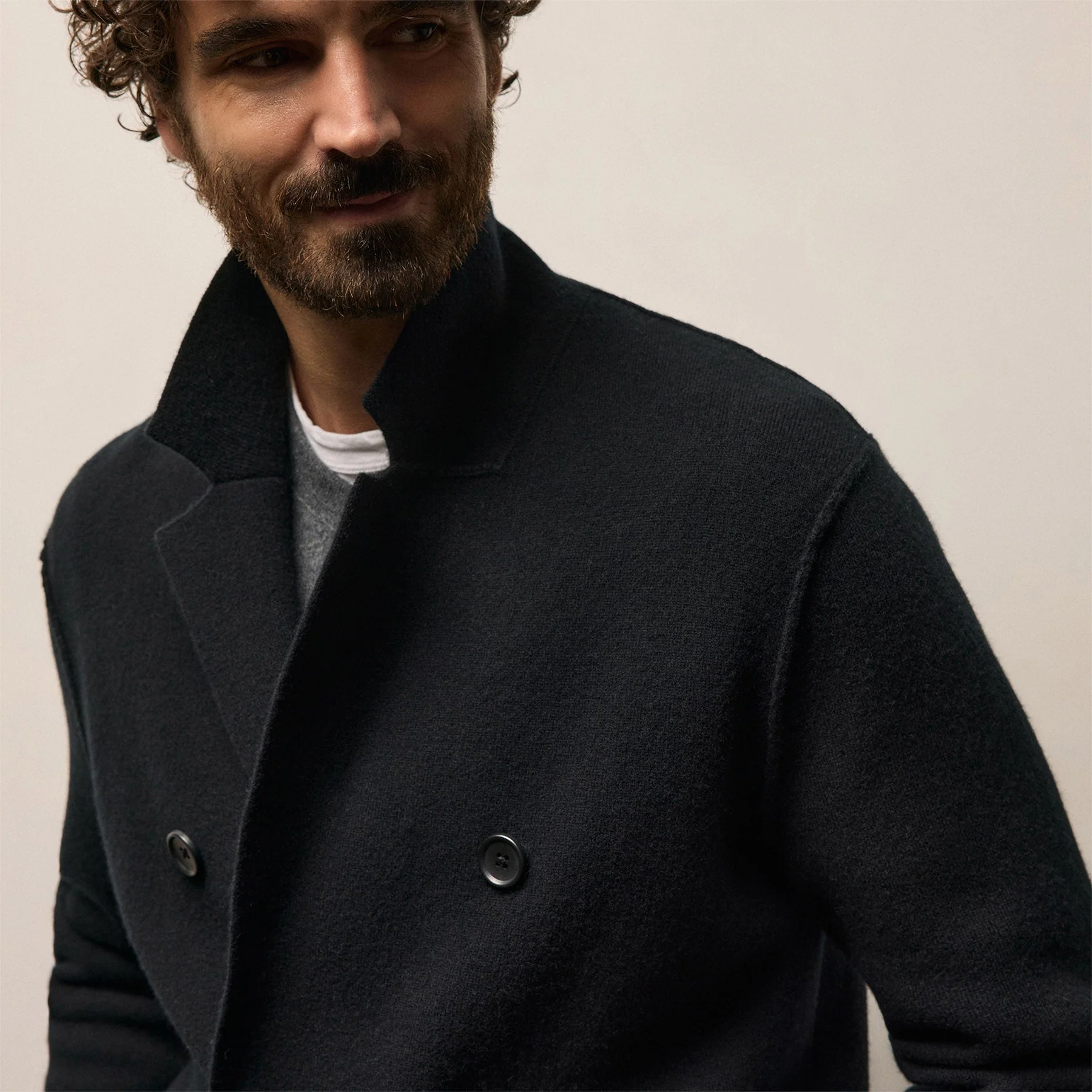 Double Breasted Cashmere Blazer - Black - Image 4