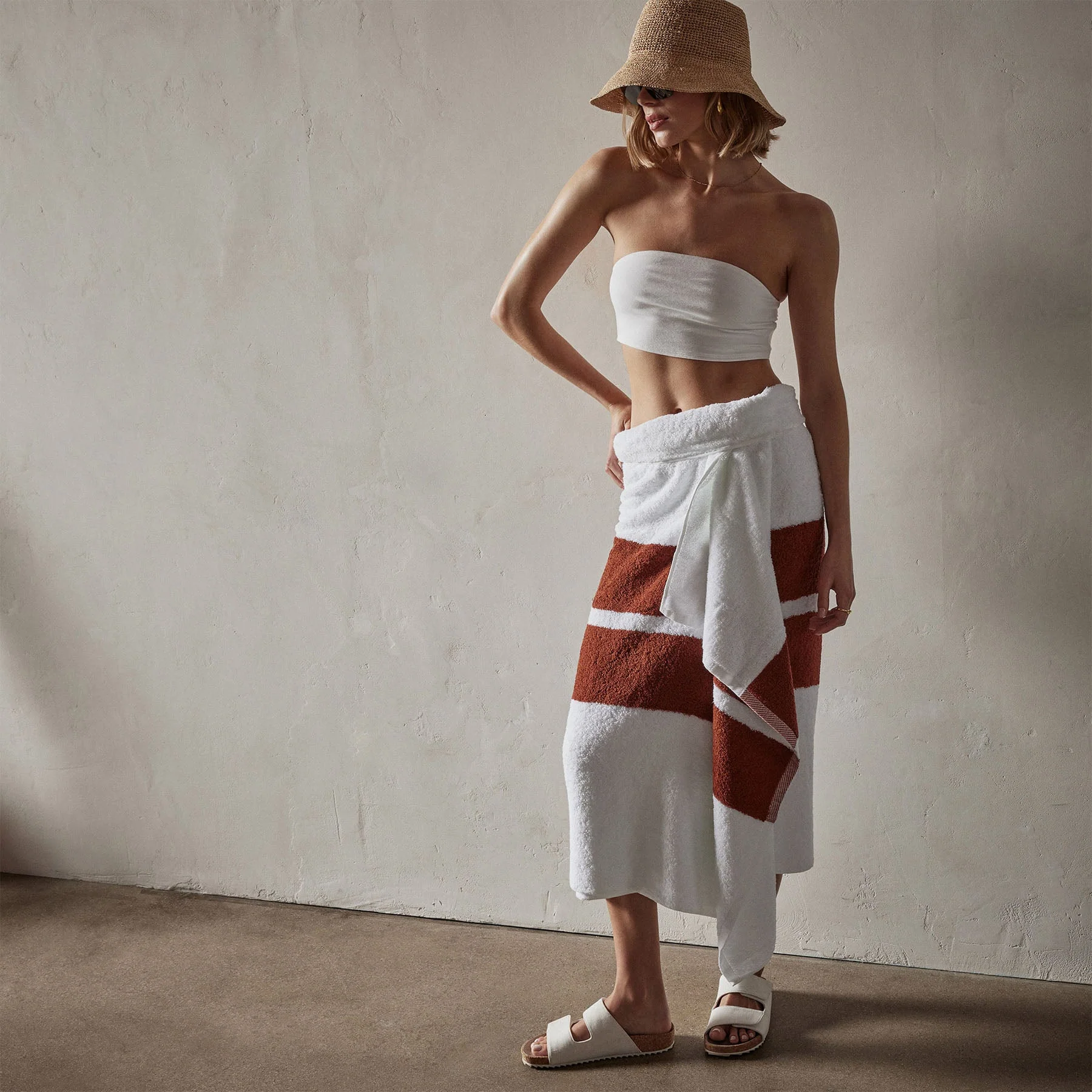 Double Stripe Beach Towel - White/Sunstone - Image 2