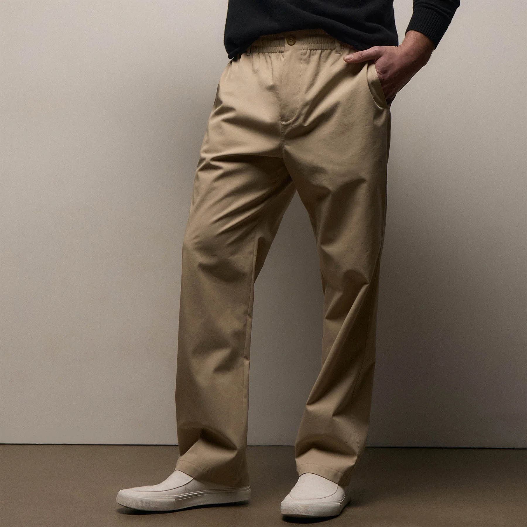 Elevated Cotton Twill Drawstring Trouser - Light Khaki - Image 5