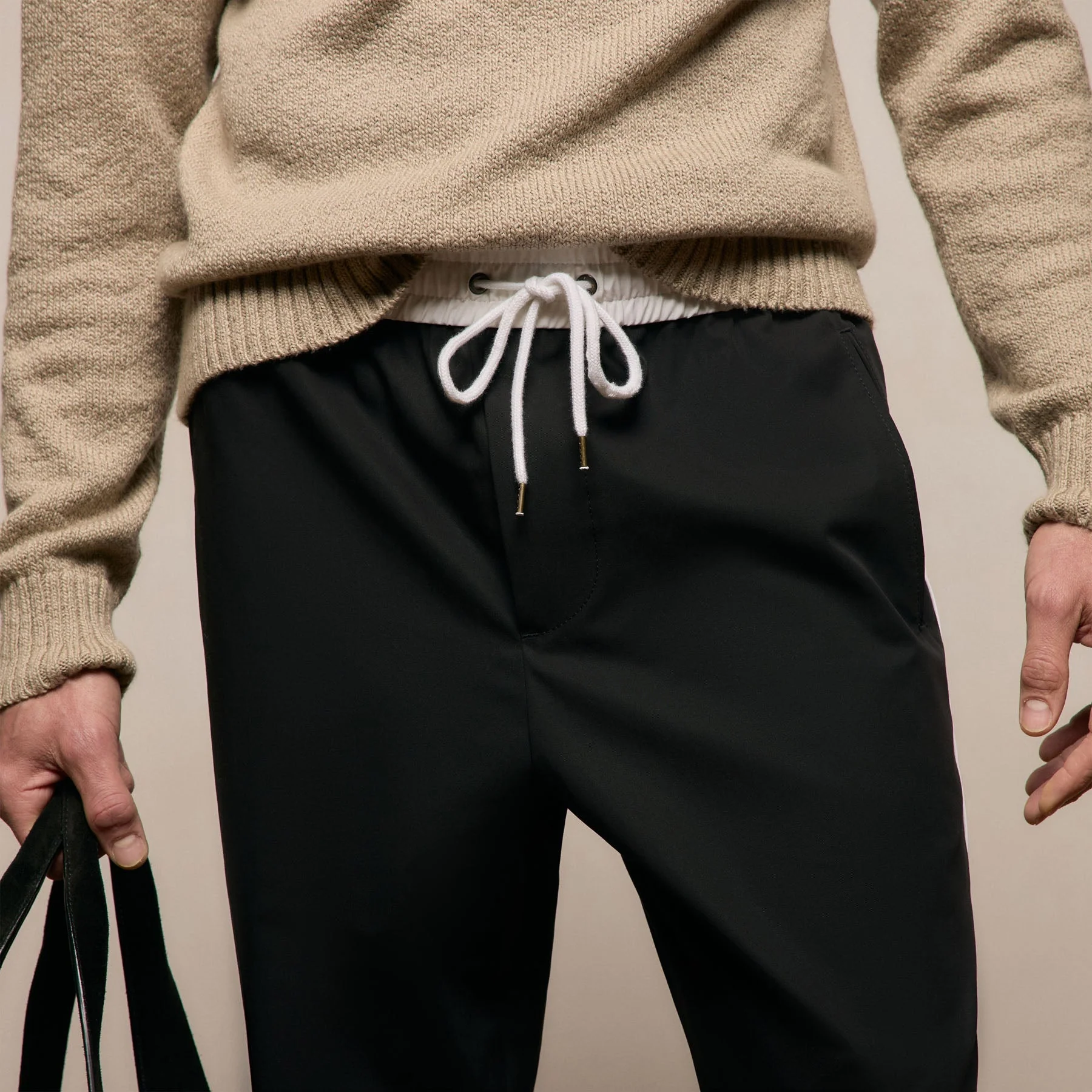 Elevated Cotton Twill Track Pant - Black/Latte/White - Image 4