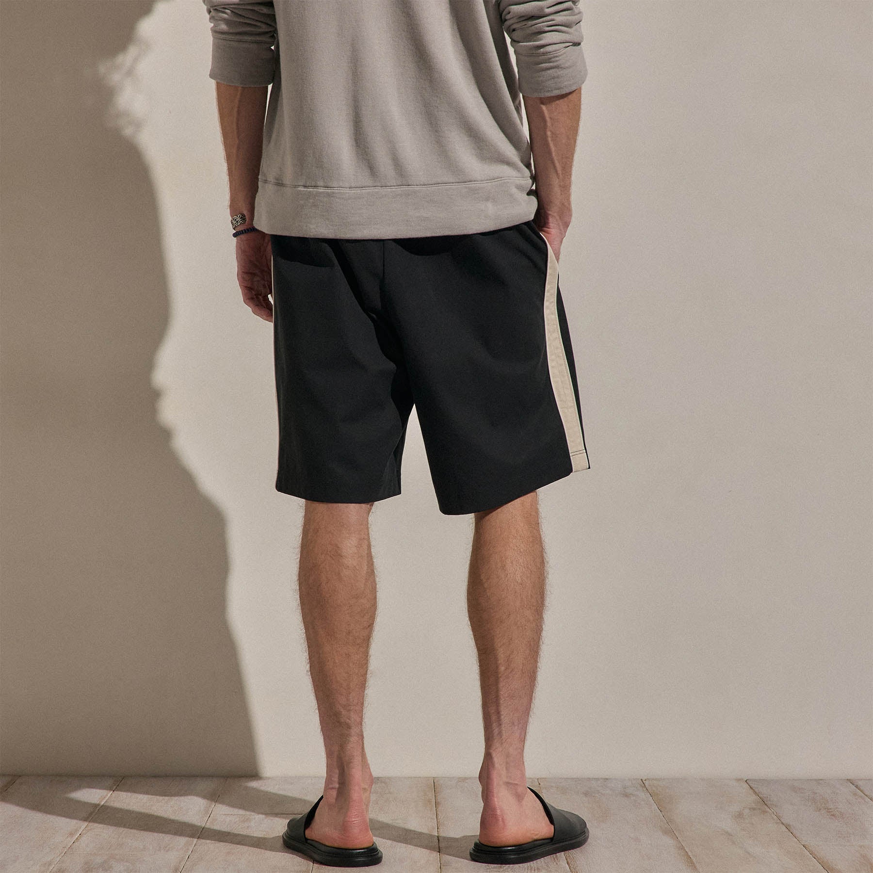 Elevated Cotton Twill Track Short - Black/Latte/White - Image 4