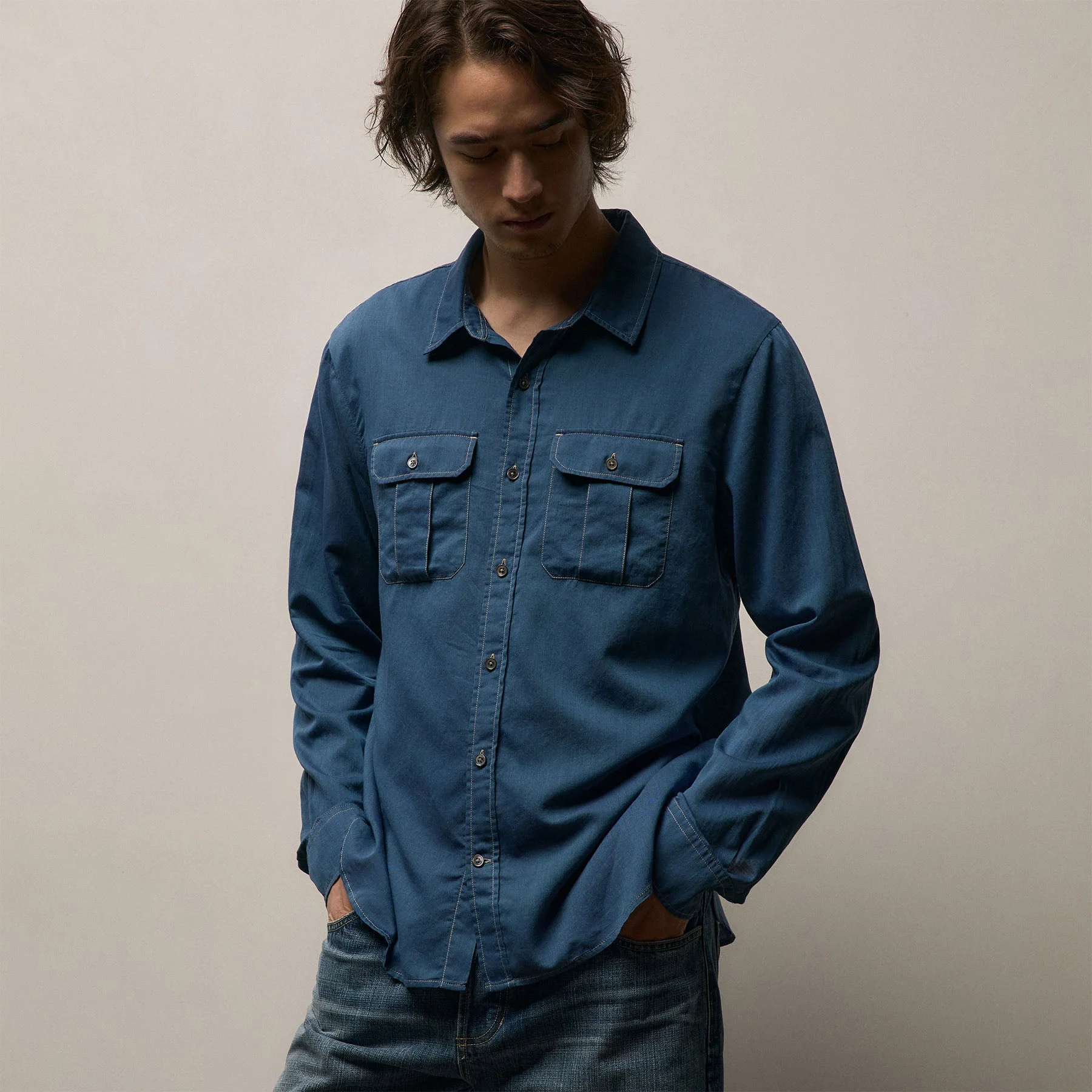 Featherweight Denim Utility Shirt - Medium Wash