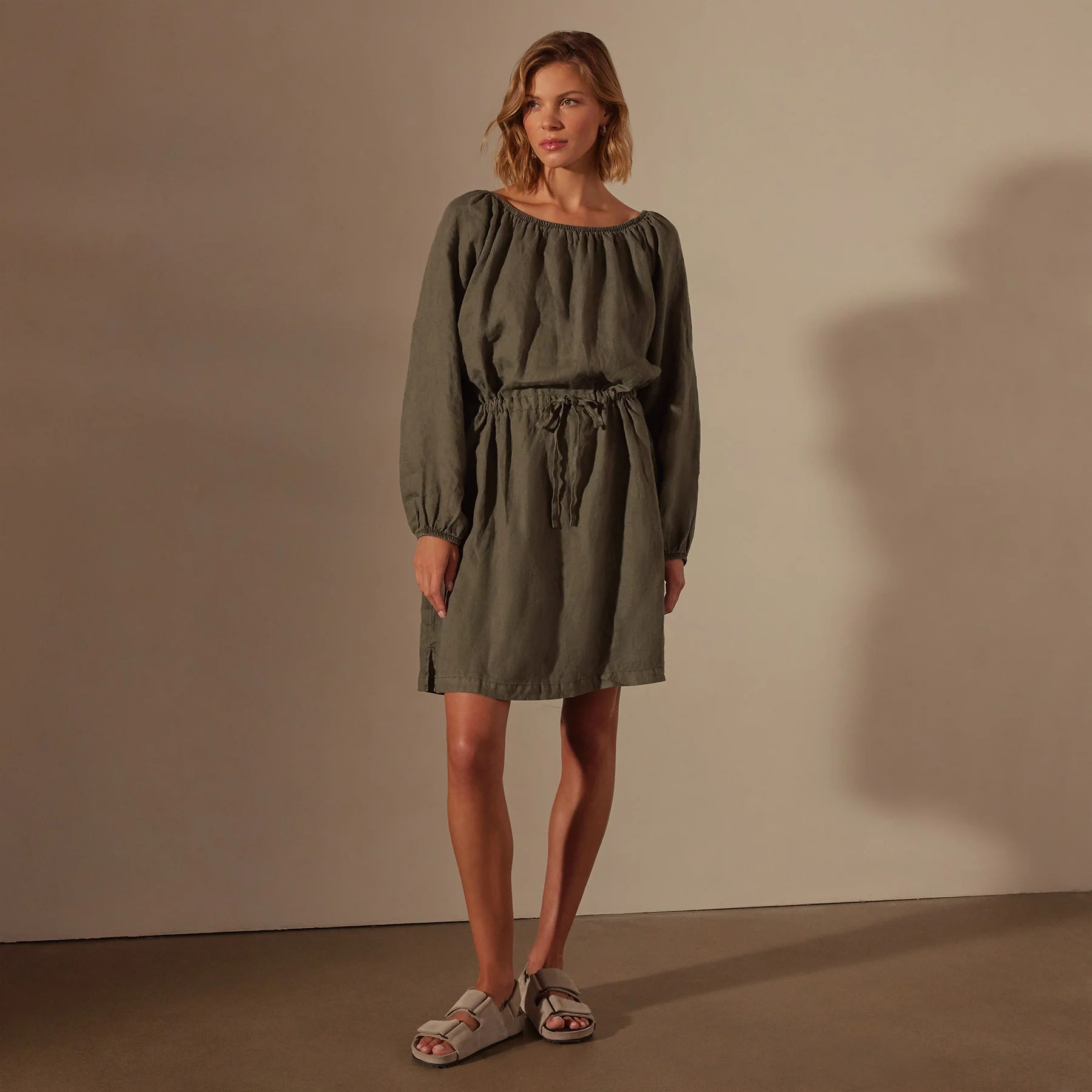 Gathered Linen Dress - Palm Pigment - Image 3