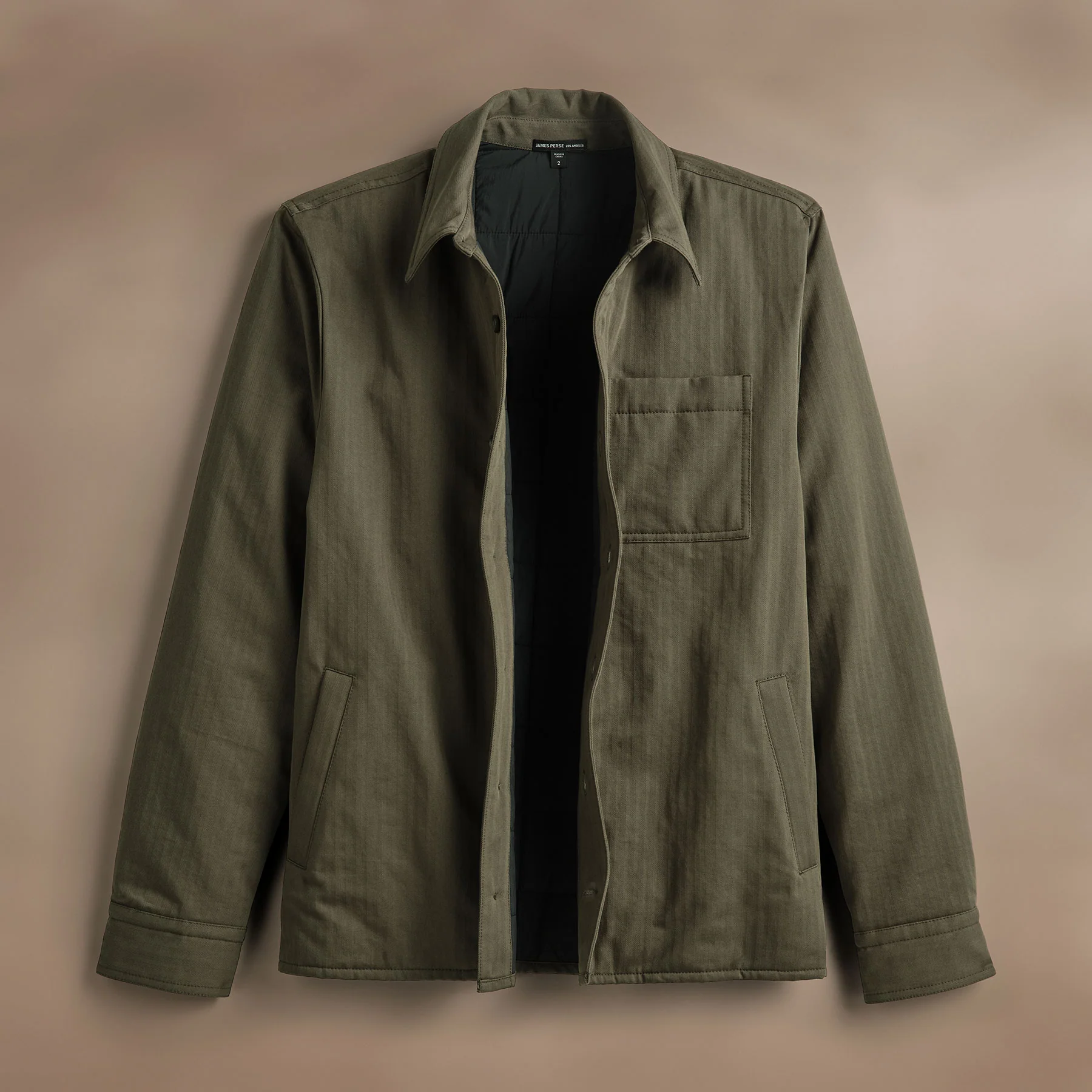Herringbone Shirt Jacket - Army Green - Image 2