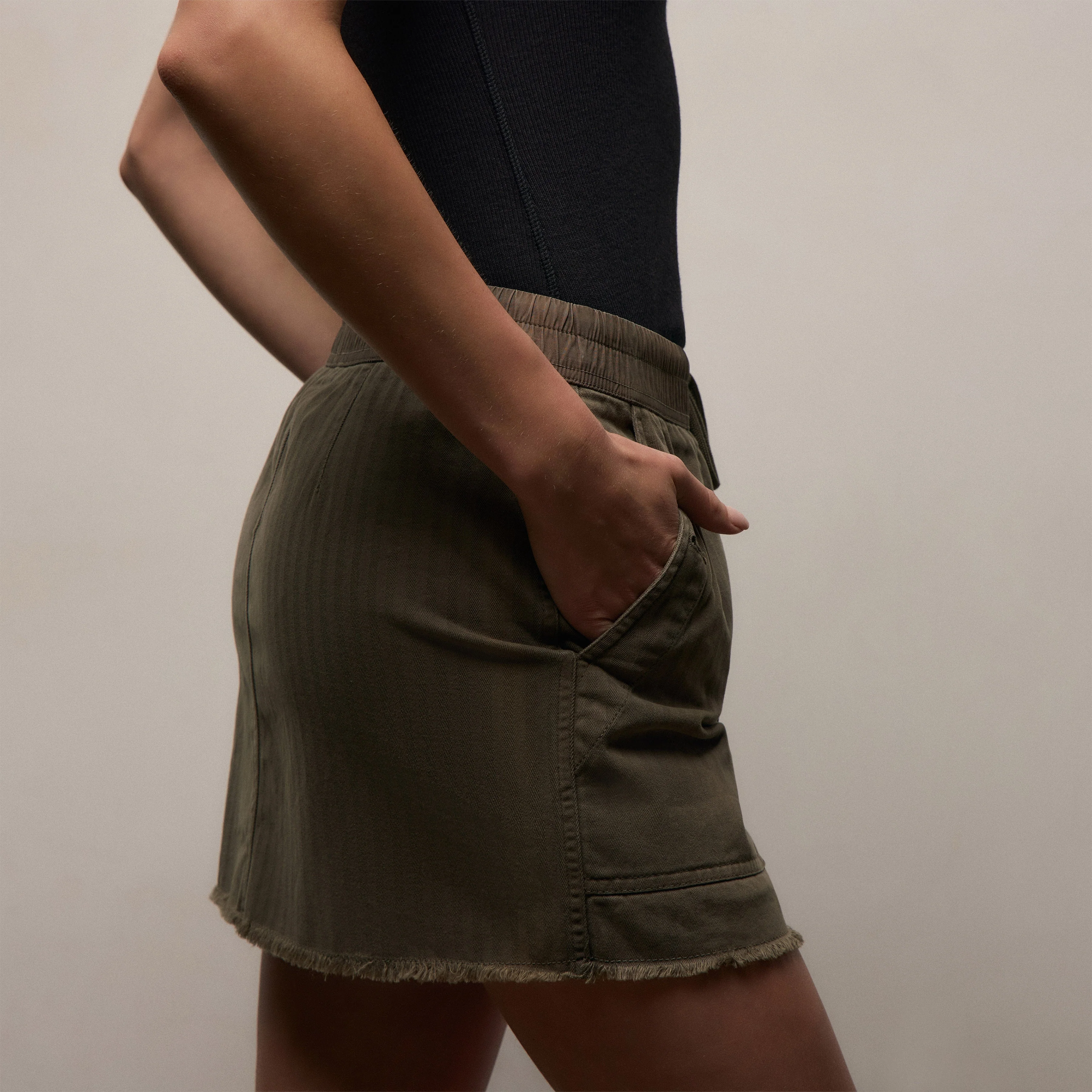 Herringbone Twill Mini Skirt - Army Green Pigment - Image 3