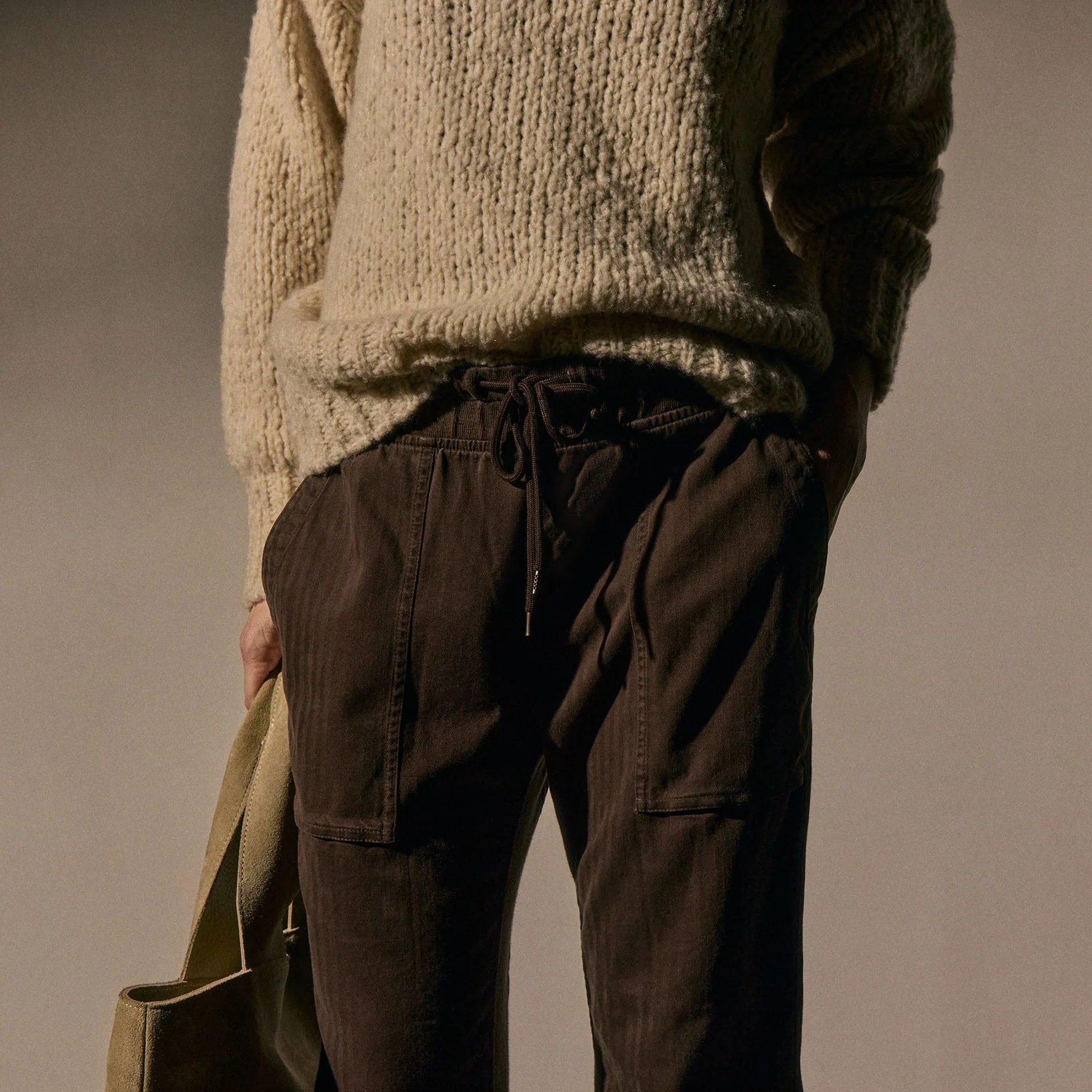 Herringbone Twill Mixed Media Pant - Porcupine - Image 2