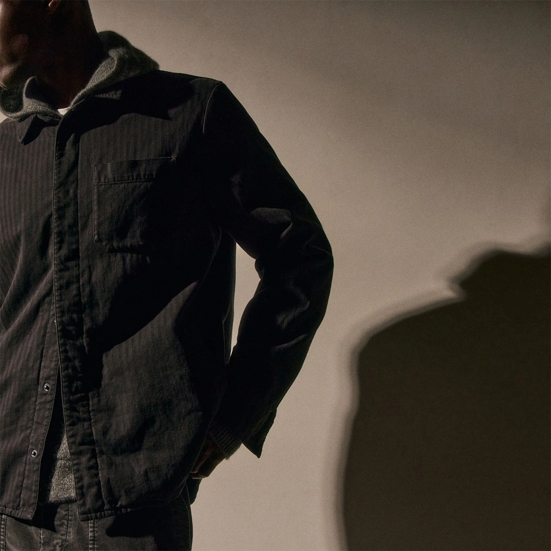 Herringbone Twill Shirt Jacket - Black - Image 3