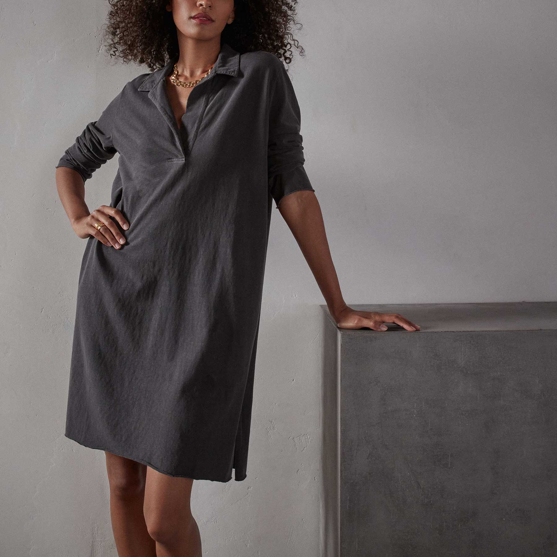 High Twist Jersey Relaxed Polo Dress - Magma Pigment - Image 3