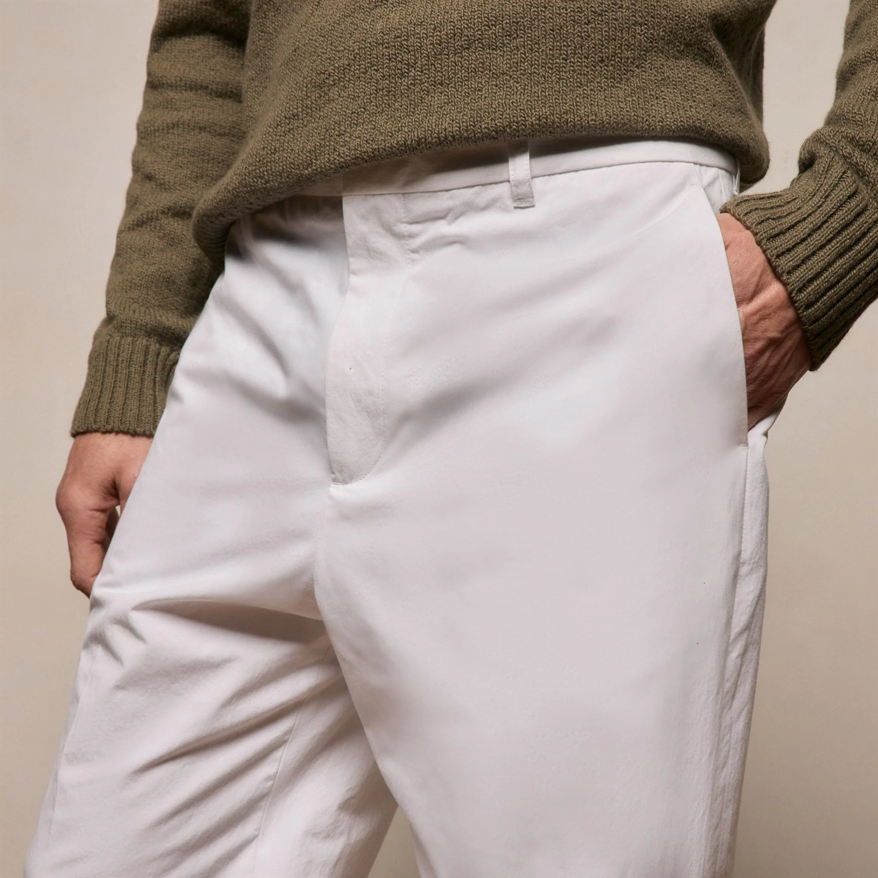 Italian Heavy Poplin Clean Front Trouser - White - Image 4