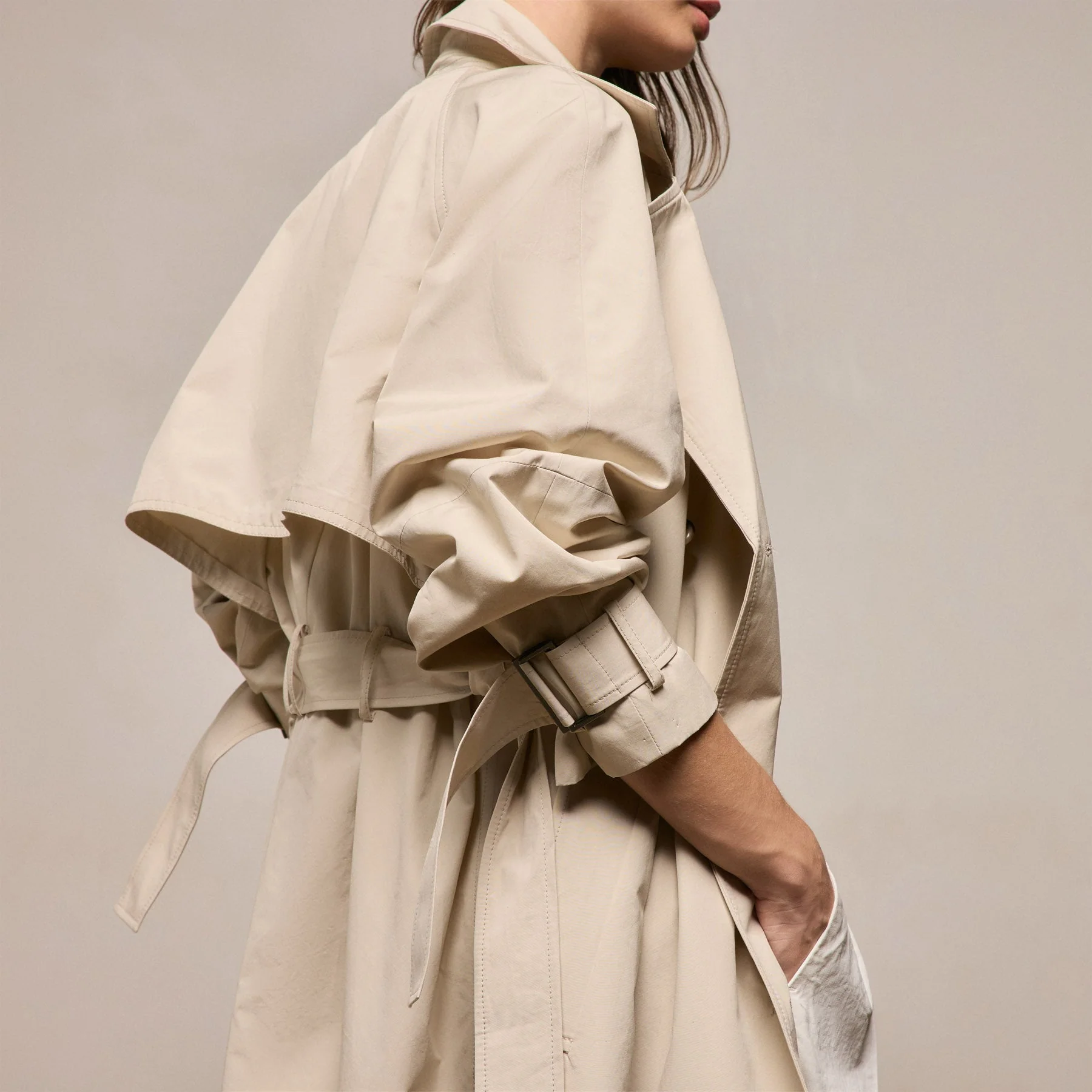 Italian Heavy Poplin Trench Coat - Beige - Image 6