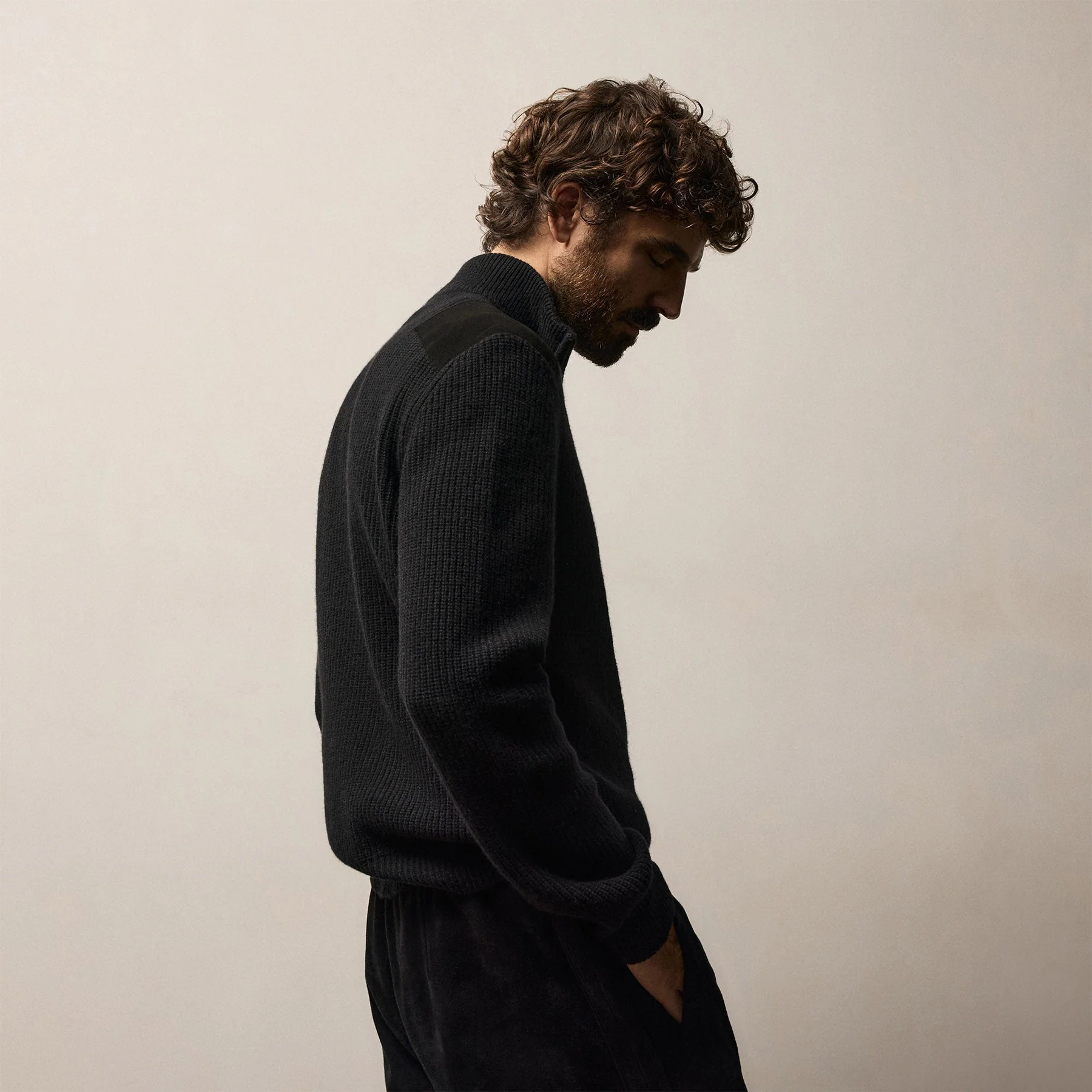 Italian Spun Cashmere Half Zip - Black - Image 5